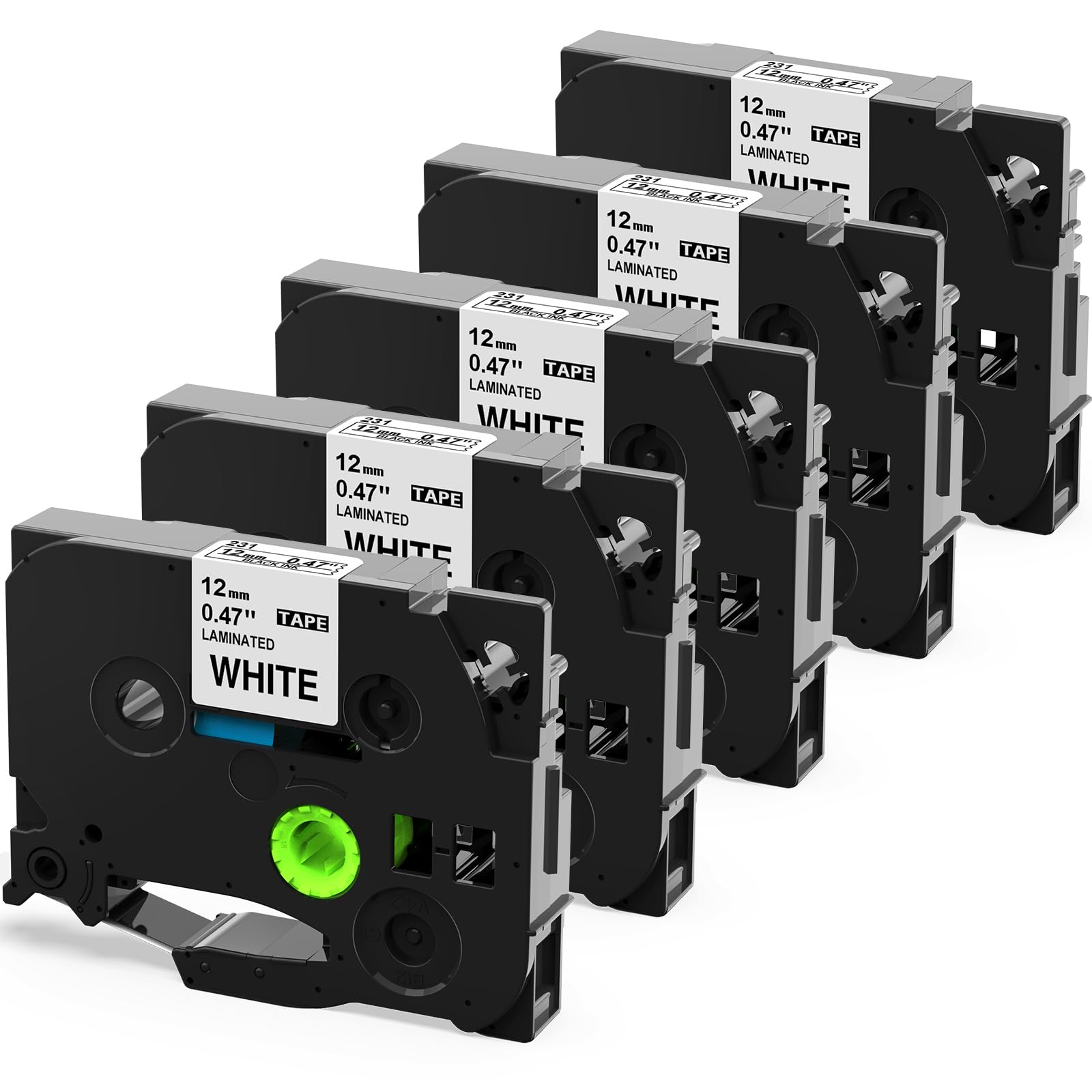 5 Pack TZe-231 Compatible with Brother Label Maker Tape P Touch TZe TZ Tape 12mm 0.47'' Laminated White TZ 231 Label Tape for Brother P-Touch PT-H110 PT-D210 PT-D600 PT-D400AD PT-1290