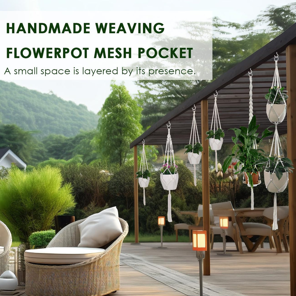 OctBird 6 Pack Macrame Plant Hanger, Hanging Plant Holder with 6 Hooks, Handmade Macrame Hanging Planter Basket Rope Holder for Indoor Outdoor Plants Décor