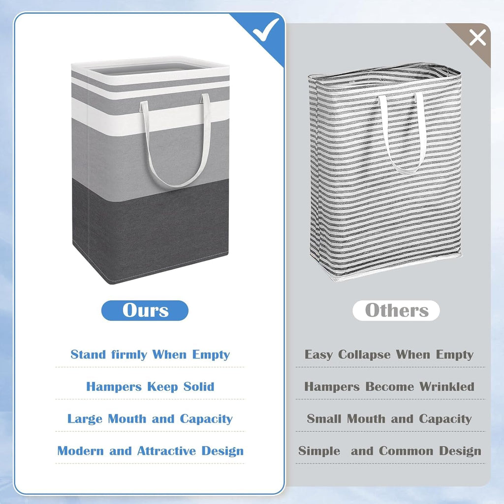 Oillase 3-Pack Laundry Basket, Freestanding＆Waterproof Laundry Hamper, Collapsible Tall Clothes Hamper with Easy Carry Handles for Clothes, Towels＆Toys in the Family and Dorm,Gradient Grey,75L