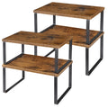 Cabinet Shelf Organizers, Set of 4 Wood and Metal Kitchen Storage Racks, Stackable Countertop Shelves, Expandable Pantry and Cupboard, Modern Black and Brown