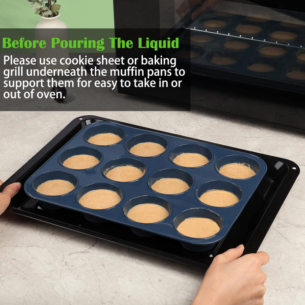 Vnray 2 Pack Silicone Muffin Baking Pan & Cupcake Tray 12 Cup - Nonstick Cake Molds/Tin, Silicon Bakeware, BPA Free, Dishwasher & Microwave Safe by Vnray (12 Cup Size, Grey)