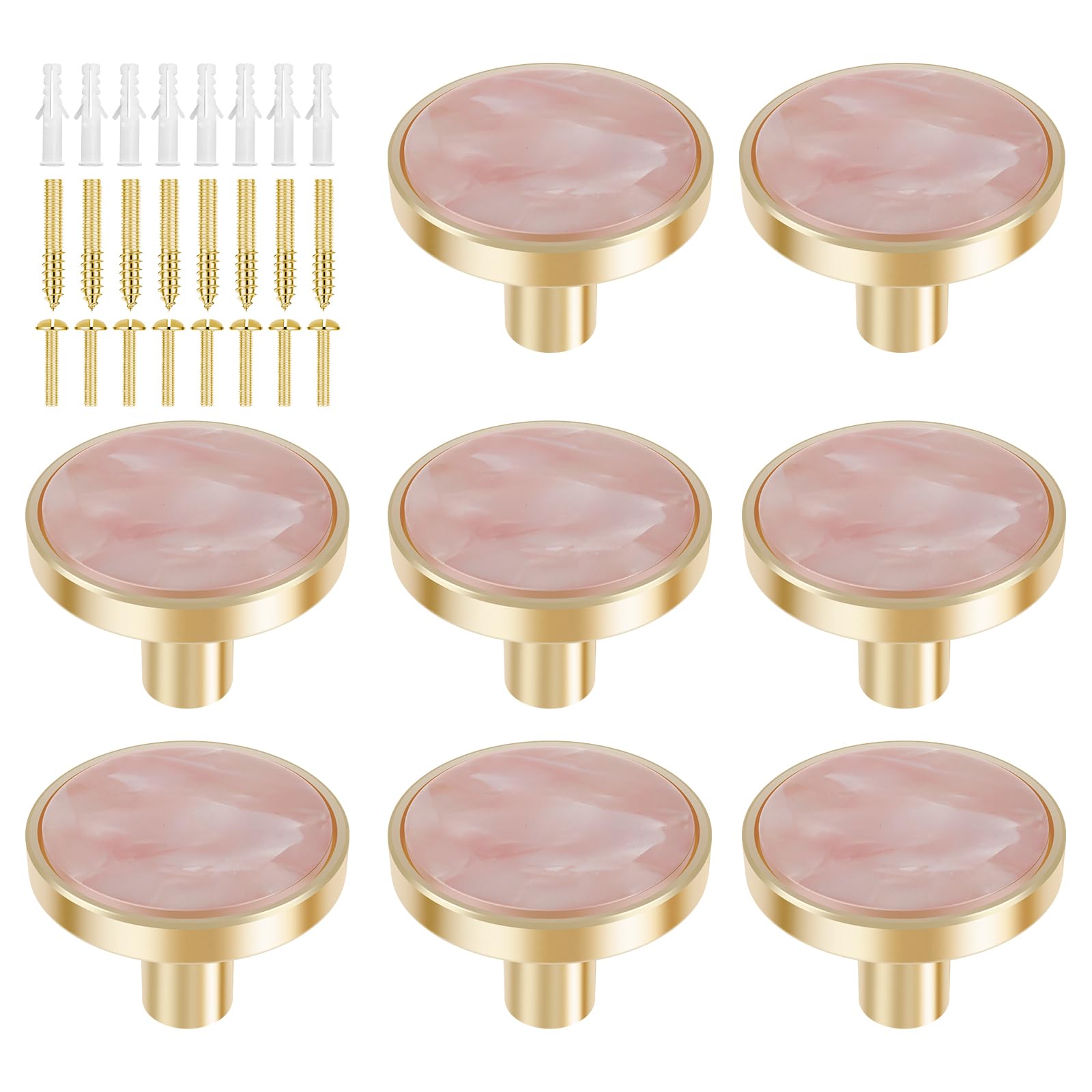 LYIYEYAN 8Pcs Drawer Knob Set, Zinc Alloy Dresser Pull with Screws, Decorative Drawer Handle, Exquisite Furniture Knob for Closet Dresser Door(Pink)