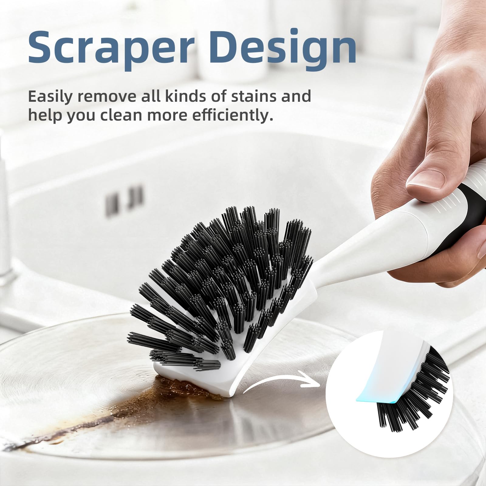 Cleangor Dish Scrub Brush, 2 Pack Stiff Bristles Cleaning Scrubber Brushes with Non Slip Handle Built-in Scraper, Kitchen Dish Brushes for Cleaning Pans, Pots, Stoves, Sink