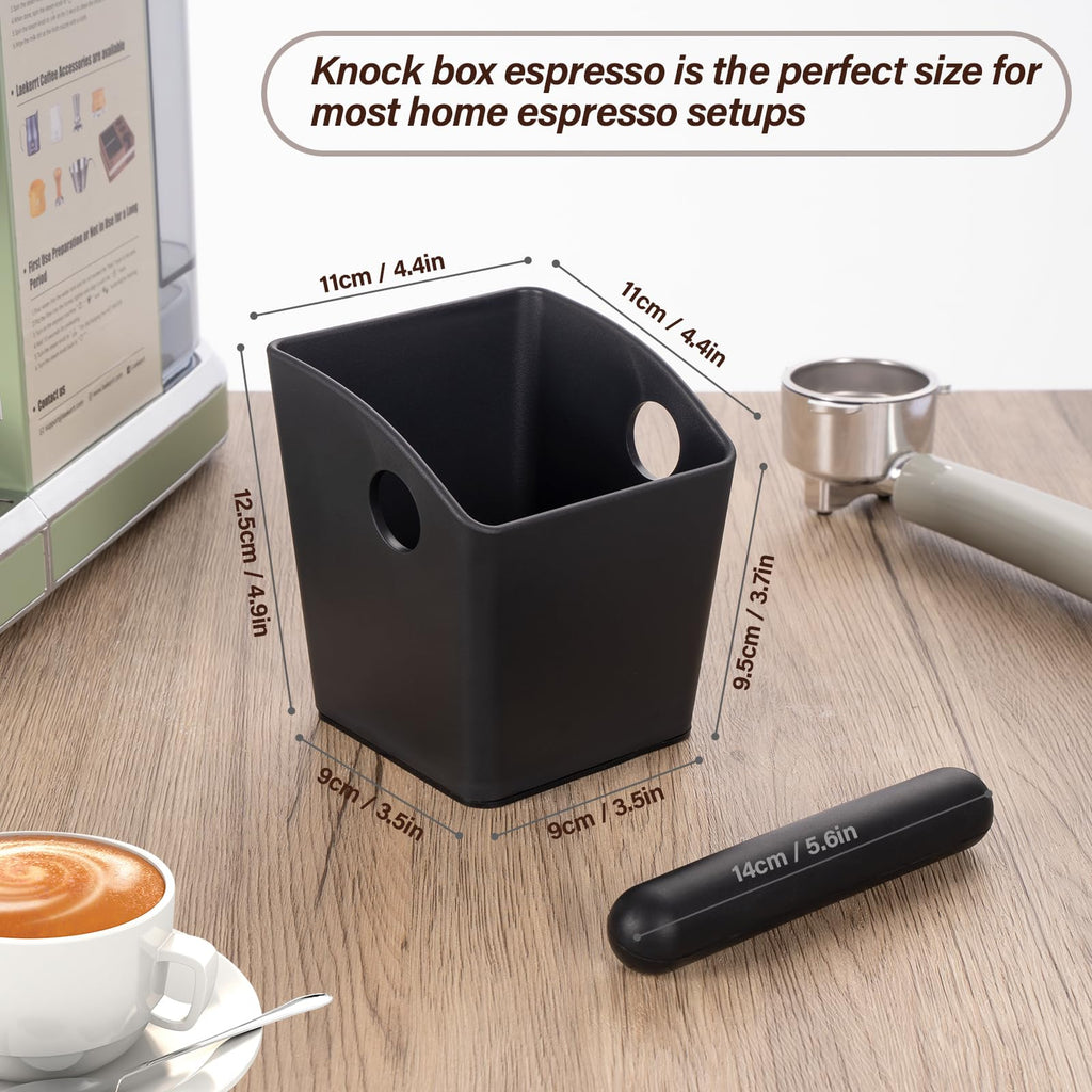 HOMEE Rectangular Espresso Knock Box,Large Capacity & Non-Slip Base Coffee Knock Box,Coffee Grounds Container with Removable Knock Bar,Espresso Accessories for Coffee Bar Kitchen Counter,Black
