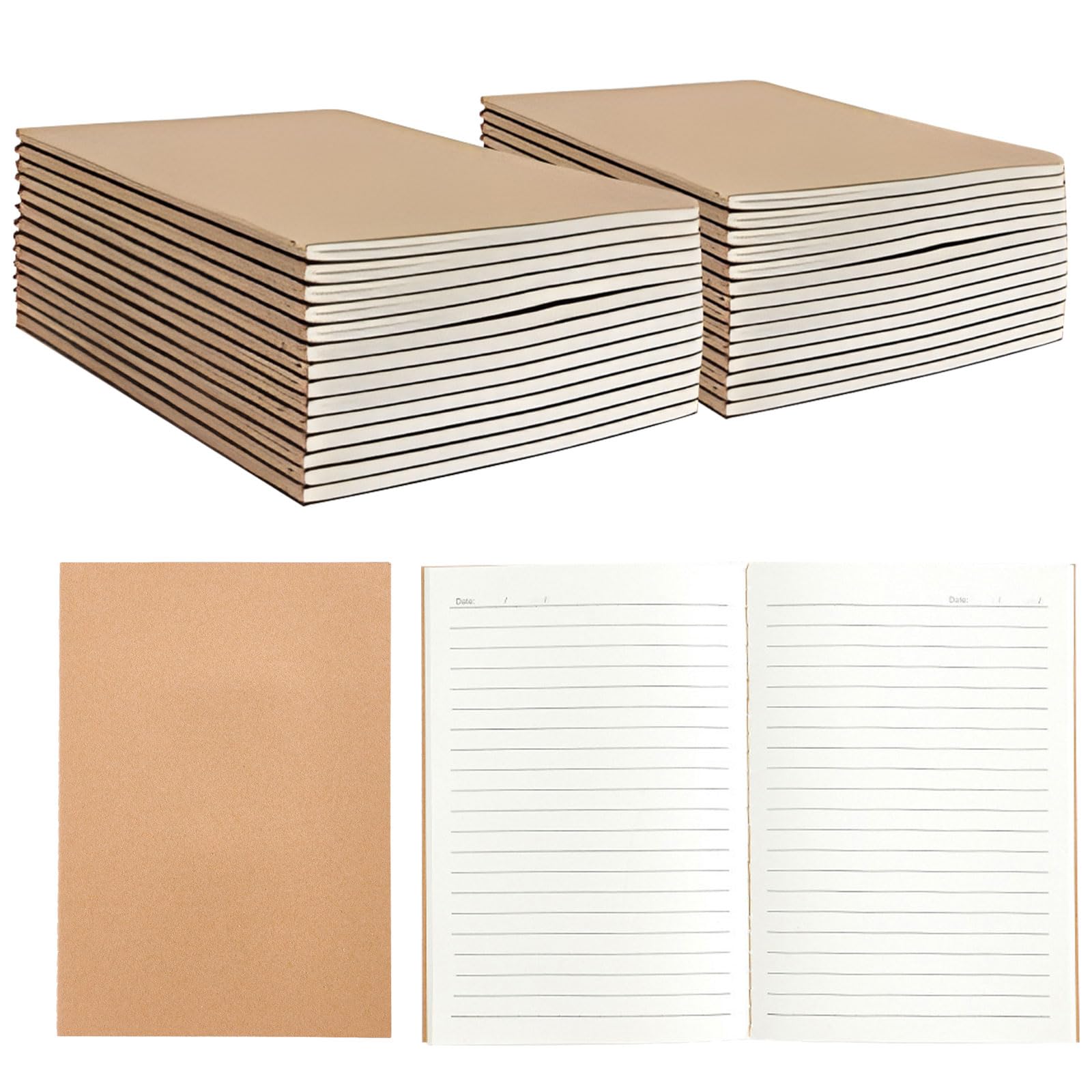 30 PCS Kraft Notebook,Kraft Paper Lined Notebooks,Travel Journal Books,Bulk Lined Notebook Journals,for Traveler, Notes, Memo - Bulk Journals Sewn Brown Notebook, 8.3'' x 5.5''