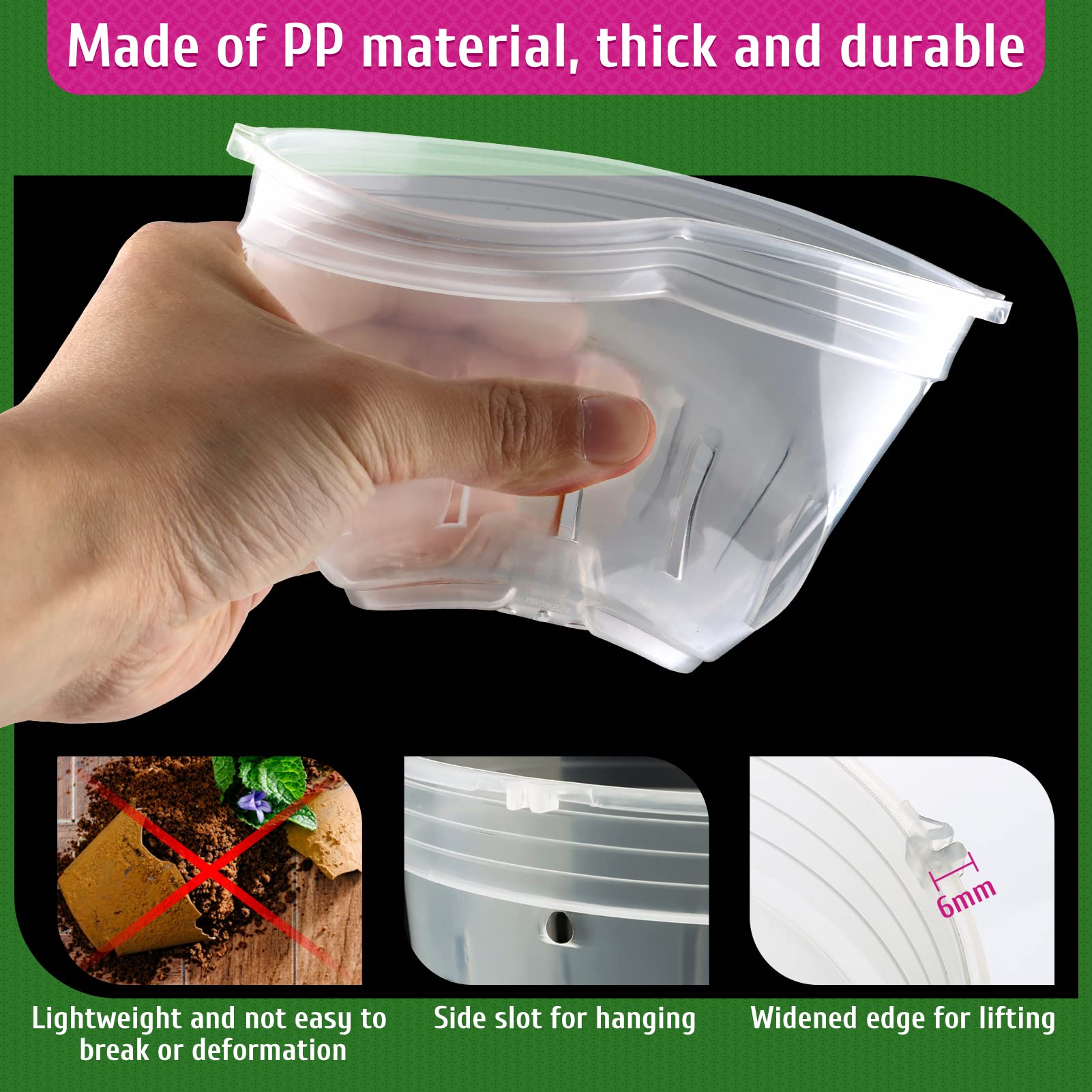 Orchid Pot, 9 Pack Orchid Pots with Holes, 3 Each of 4.8, 5.7 and 6.4 Inch Clear Orchid Pots for Repotting, Plastic Flower Plant Pot Indoor Outdoor, Breathable Slotted Orchids Planter
