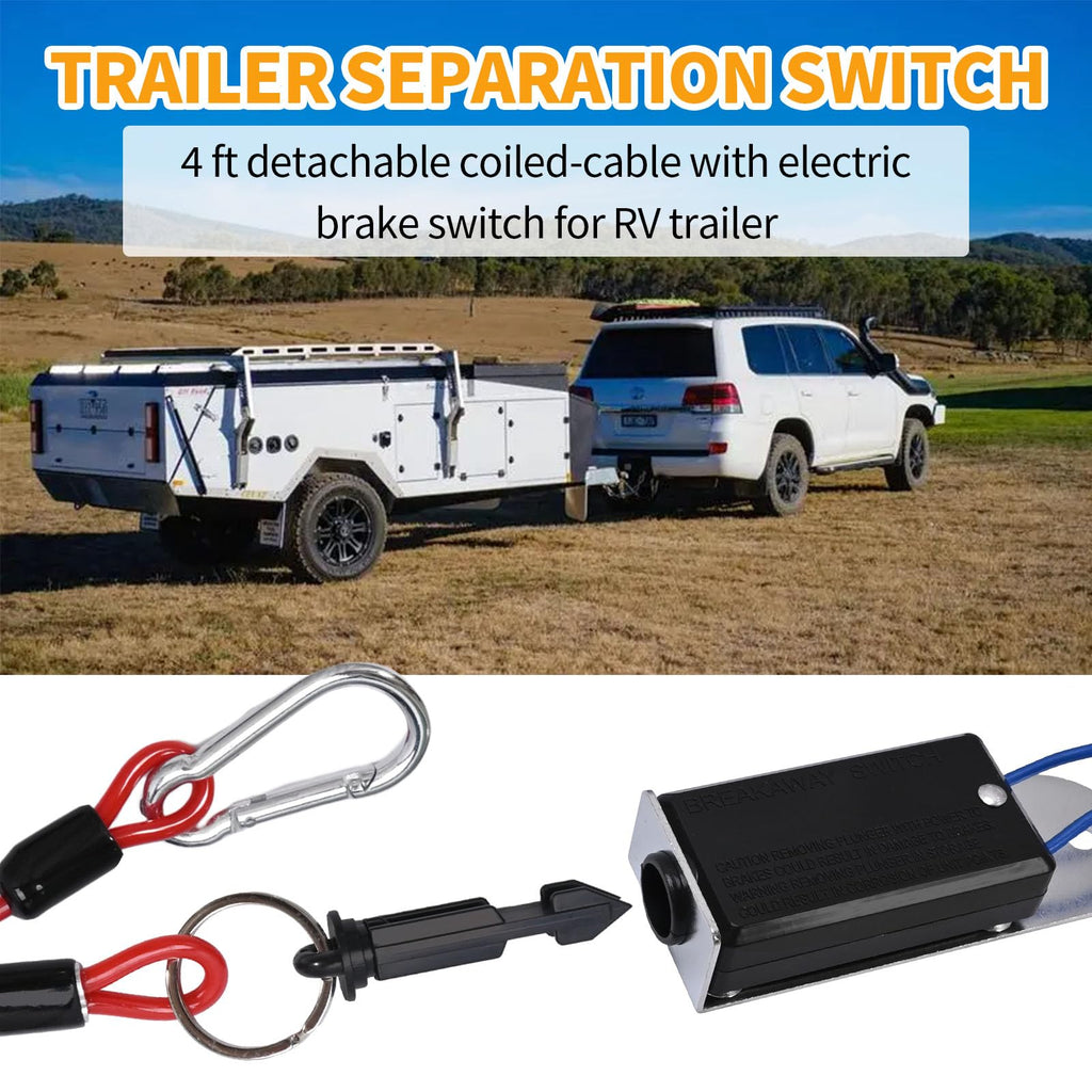 EATAKWARD Trailer Breakaway Switch, 4ft Breakaway Coiled Cable Kit with Electric Trailer Brake Switch Control Fit for RV Towing Trailers(4ft)