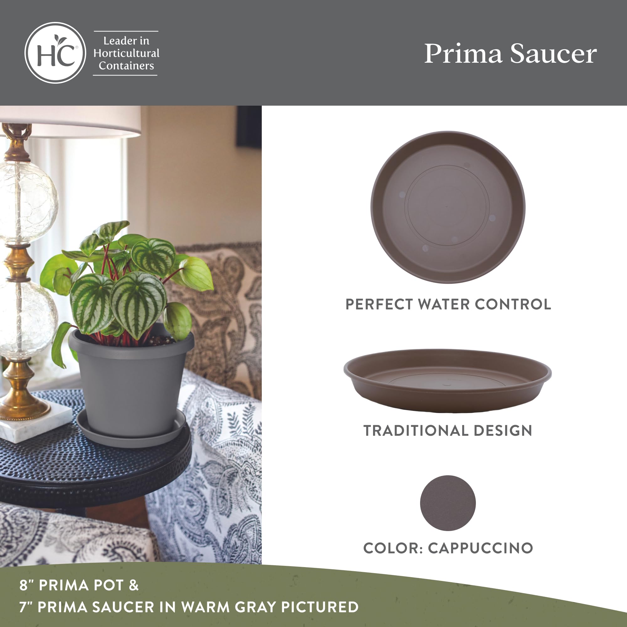 The HC Companies Round Prima Flower Pot Saucers - Plastic Plant Saucer for Outdoors & Indoors - Traditional Plant Pot Trays for Water Drainage -Durable Plant Tray (12-inch Cappuccino, Pack of 2)