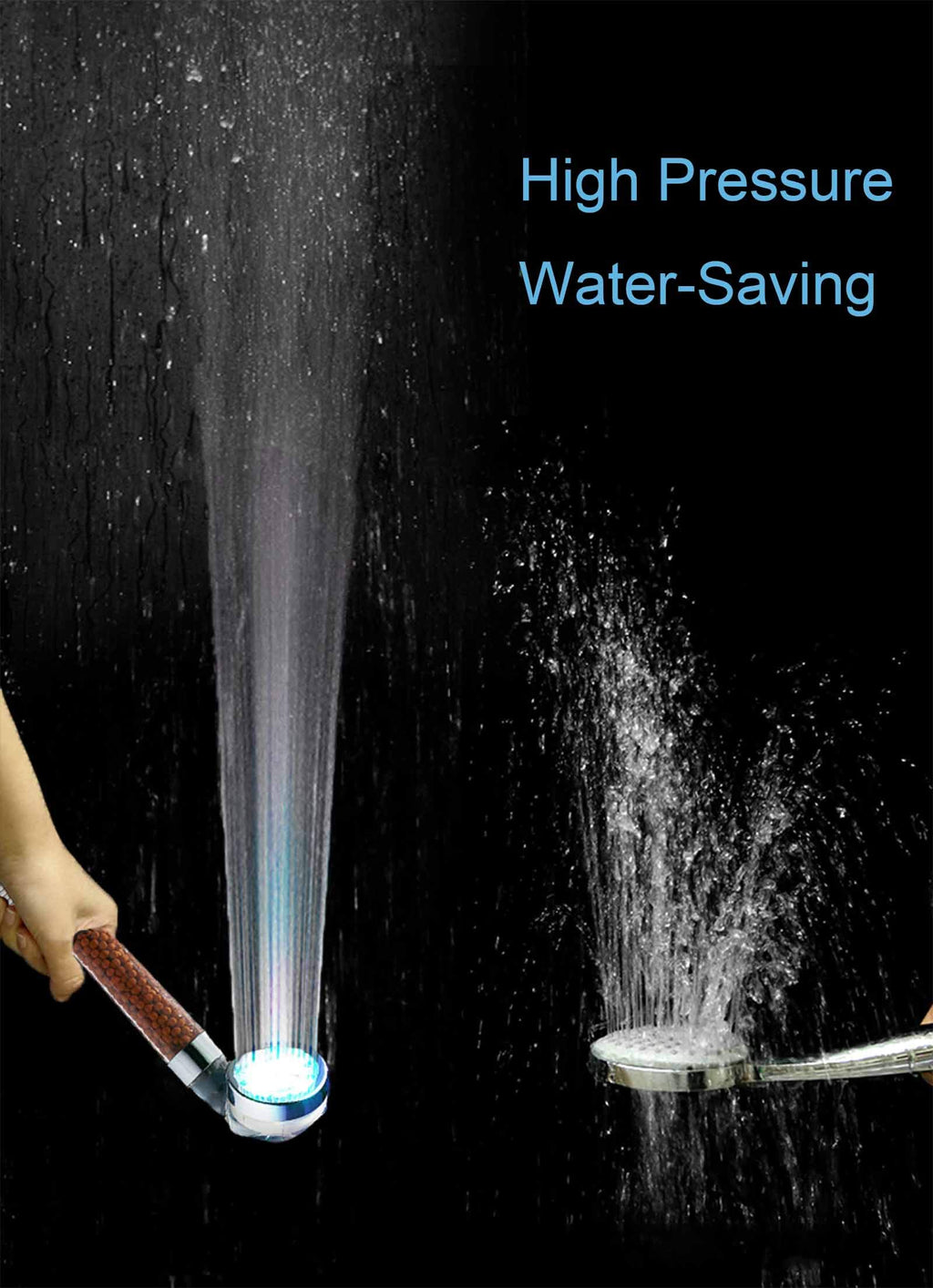 Shower Head, High Pressure Boosting Water Saving, Led Shower Head with 7 Colour Changing, Handheld Shower with Ionic and Stone Filter for SPA