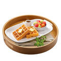 Jucoan 13.8 Inch Large Round Bamboo Serving Tray, Bamboo Wood Circle Tray with Handles, Round Ottoman Food Tray for Serving Breakfast, Drinks, Snack on Home Dining Table
