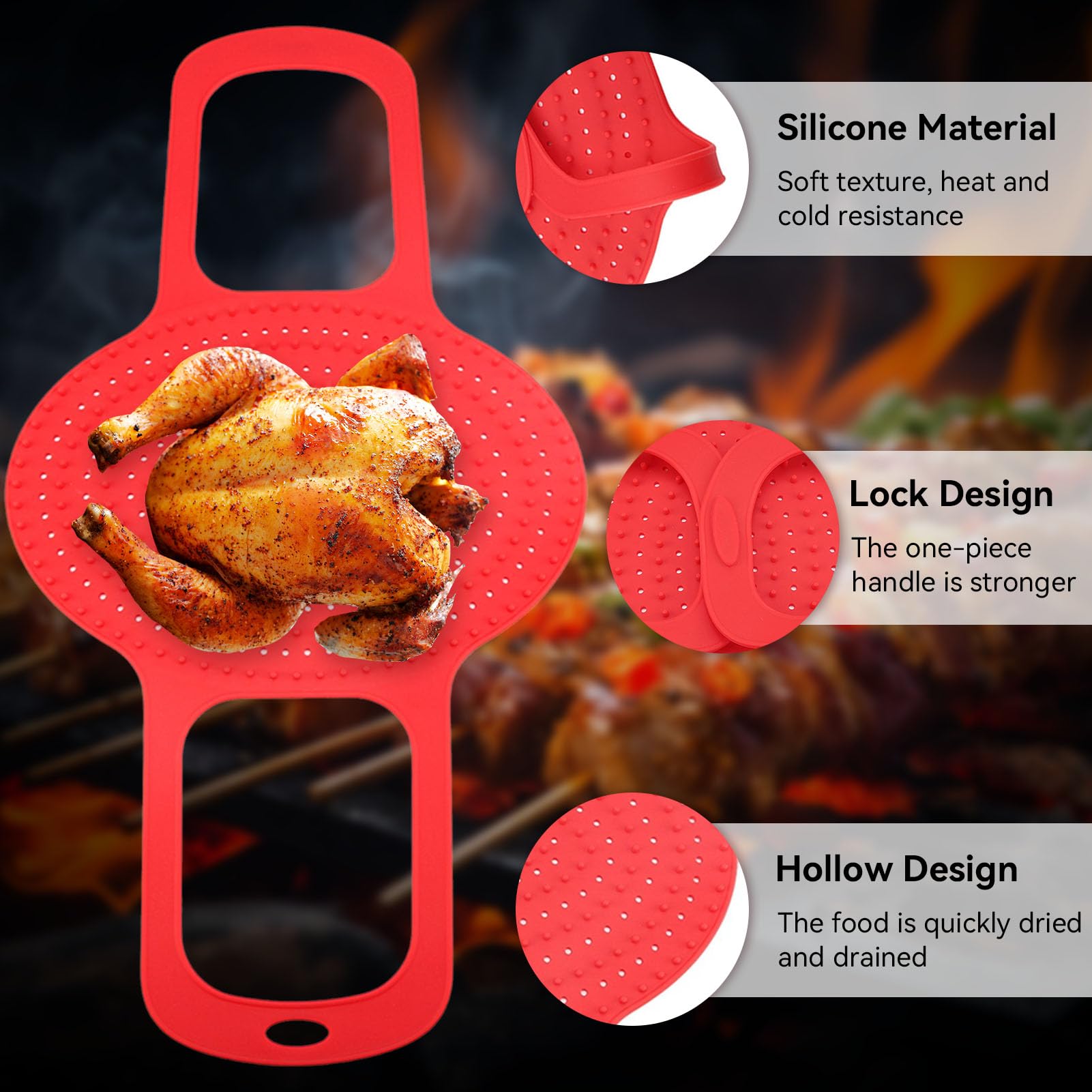 Silicone Turkey Lifter, Reusable Heat Resistant Non Stick Poultry Lifter Chicken Turkey Meat Lifter Mat Turkey Roasting Sling Oven Baking Mat for Home Cooking, 23.2 x 12.4 in