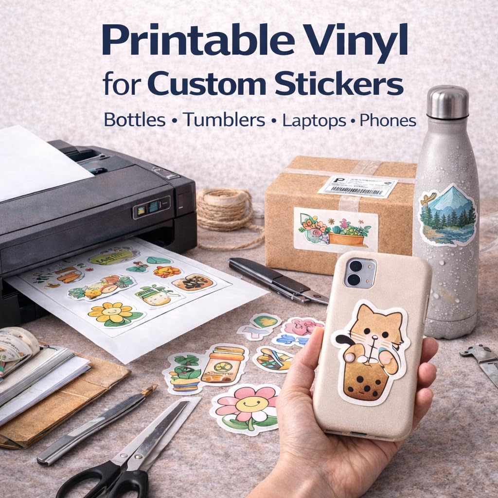 Nicbuy Full Sheets Printable Glossy White Shipping Labels - 20 Labels (8.5" x 11") - Waterproof Vinyl Stickers for Inkjet or Laser Printer