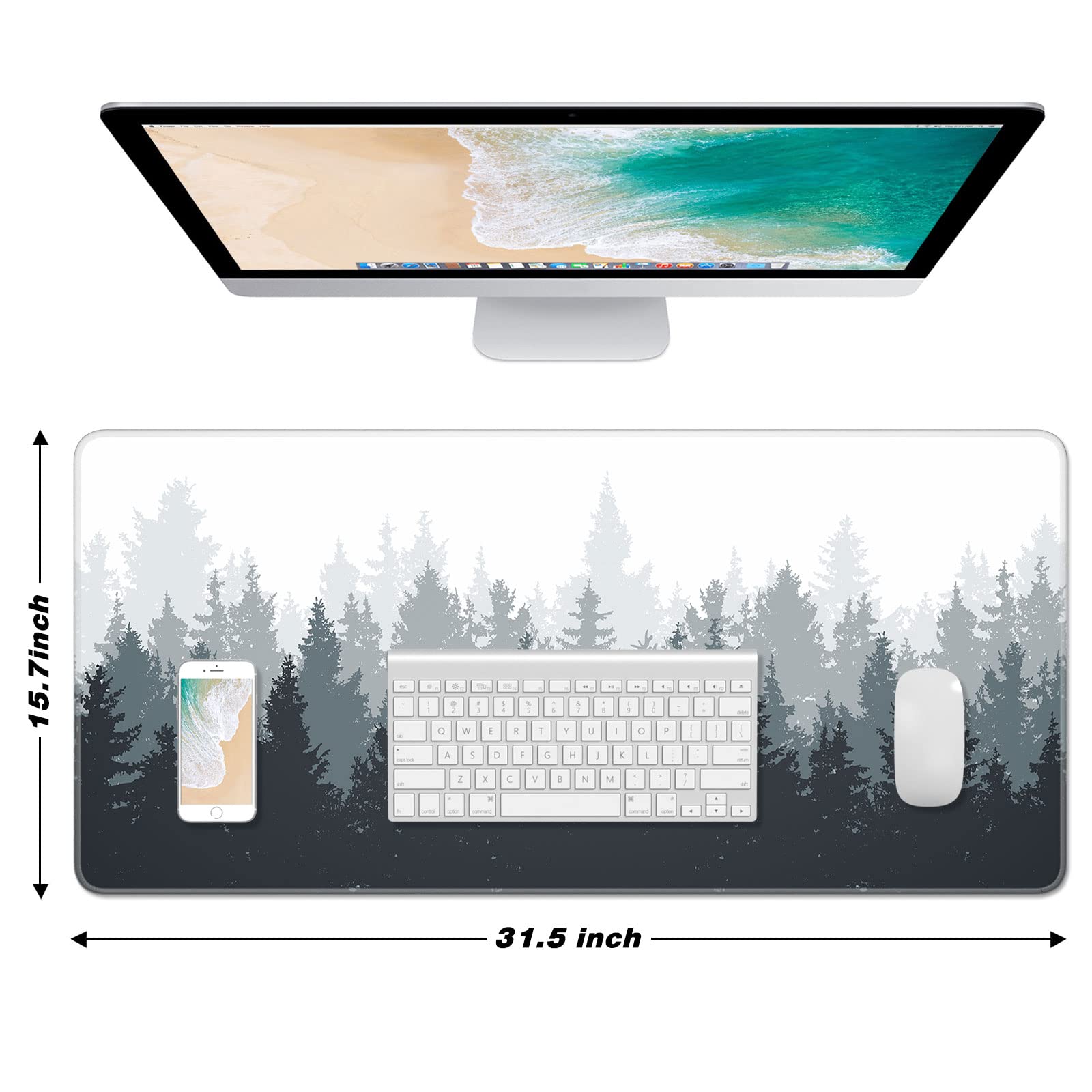 Atufsuat Extended Large Mouse Pad, XXL Gaming Mousepad 31.5 x 15.7 Inch, Big Computer Keyboard Desk Pad, Waterproof Mouse Mat with Stitched Edges and Non-Slip Base for Office Gaming, Ink Forest