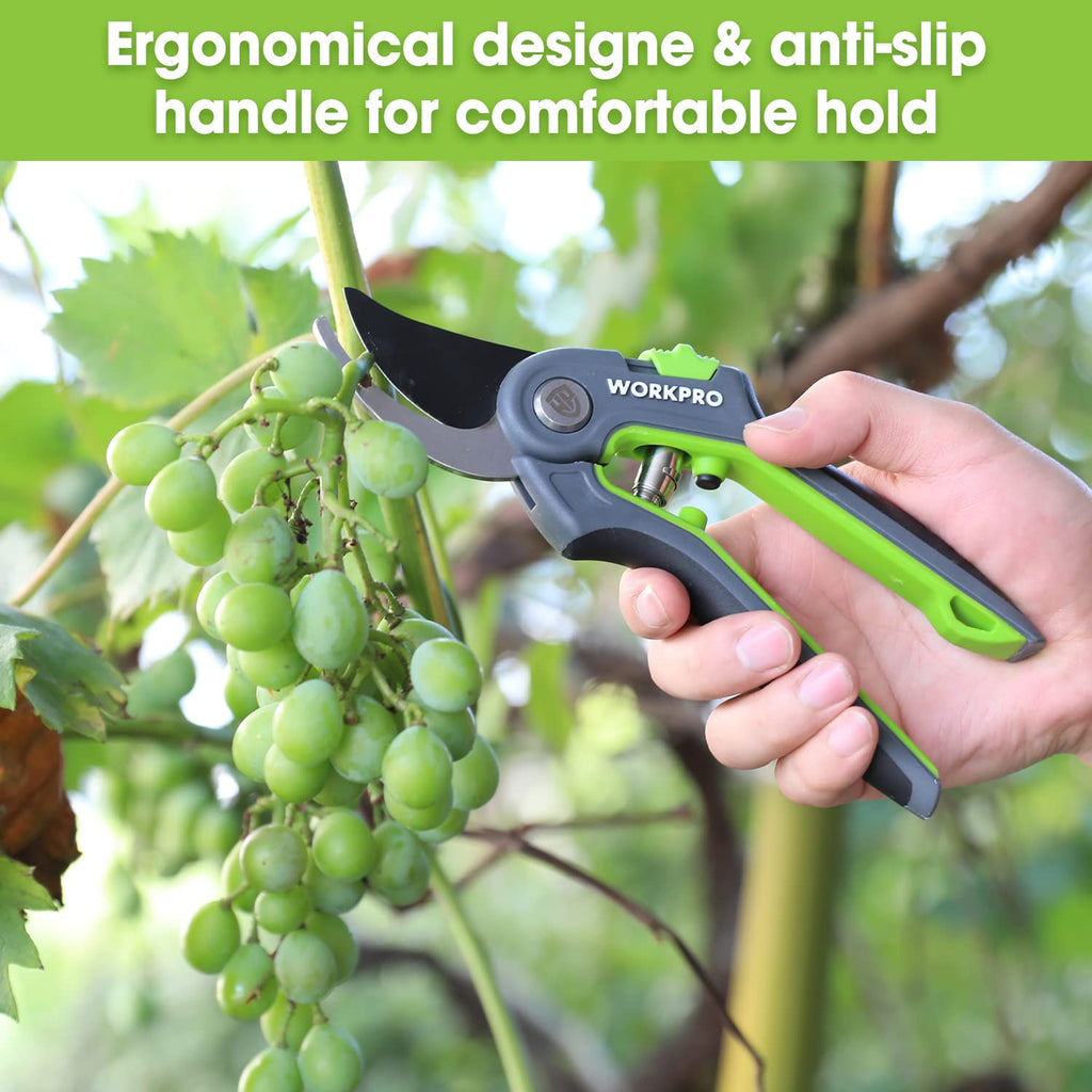 WORKPRO Bypass Pruning Shears, 8" Stainless Steel Gardening Hand Pruner, Professional Garden Trimming Scissors with Sharp SK5 Steel Blades, Ideal Garden Tool, Green