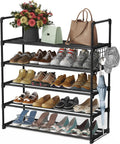 HOMICKER Shoe Rack,5 Tier Shoe Organizer Large Shoe Storage with Hooks,Fit 20-25 Pairs Shoes,Mental Shoe Shelf for Closet,Entryway,Garage,Bedroom