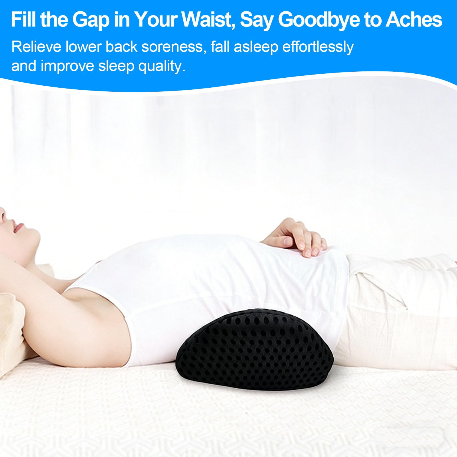 Lumbar Support Pillow, Memory Foam Cushion, Relieves Back Pain, Provides Strong Support, Ergonomic Lumbar Pad for Cars, Airplanes, and Office Chairs (Black)