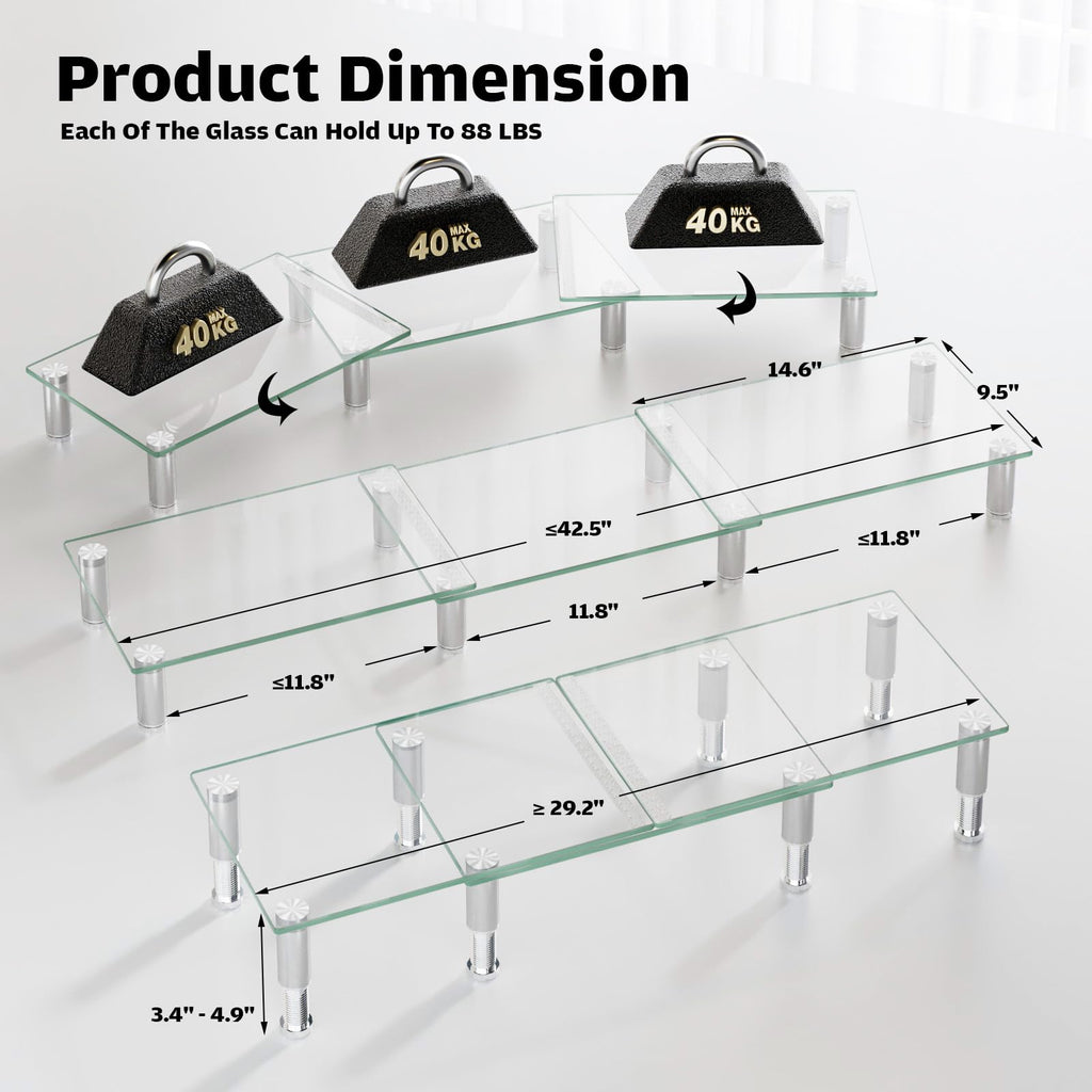 Hemudu Dual Monitor Stand -Adjustable Length and Angle Dual Monitor Riser, Computer Monitor Stand, Desktop Organizer, Monitor Stand Riser for PC, Computer, Laptop (Clear)