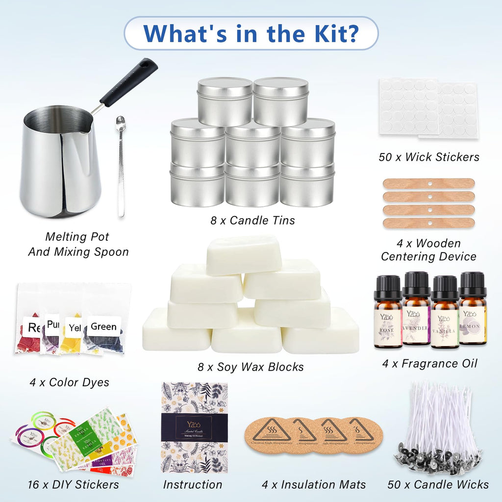 Complete Candle Making Kits for Adults Beginners,DIY Candle Making Supplies Include Soy Wax,Wax Melter,Scents,Dyes,Wicks,Wicks Sticker,Candle Tins & More-Full Candle Making Set - Arts & Crafts Kits