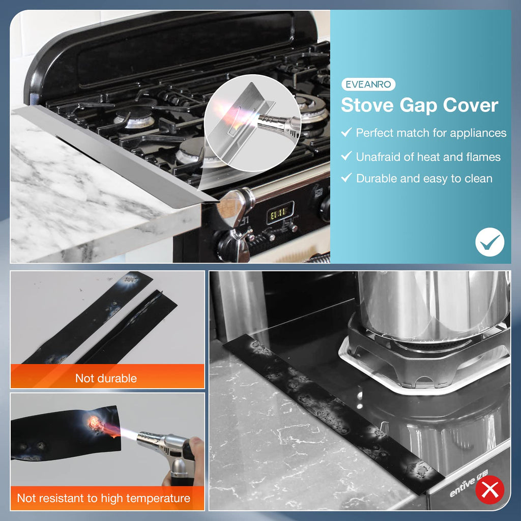 2PCS Kitchen Stove Counter Gap Covers, 316 Stainless Steel Gap Cover, Cooktop Trim Kit, Stove Gap Guards, Oven Gap Filler, Heat Resistant & Effectively Protect Stove Gap Filler(13.8"-27.5" Silver)