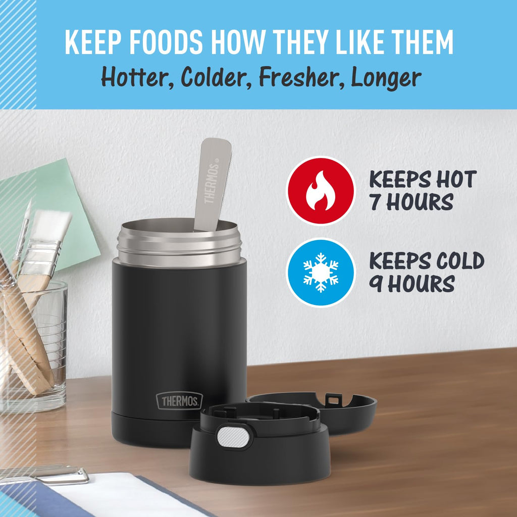 THERMOS FUNTAINER 16 Ounce Stainless Steel Vacuum Insulated Food Jar with Spoon, Matte Black