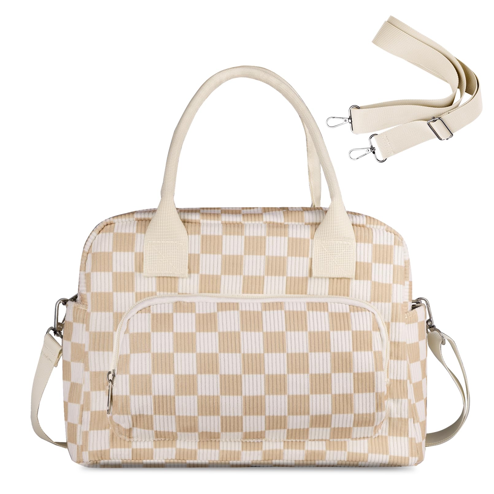 FITDON Insulated Lunch Bag for Women Men, Large Lunch Box Container Leakproof Corduroy Cooler Bag Lunch Tote Bag for Work Picnic, Light Checkerboard