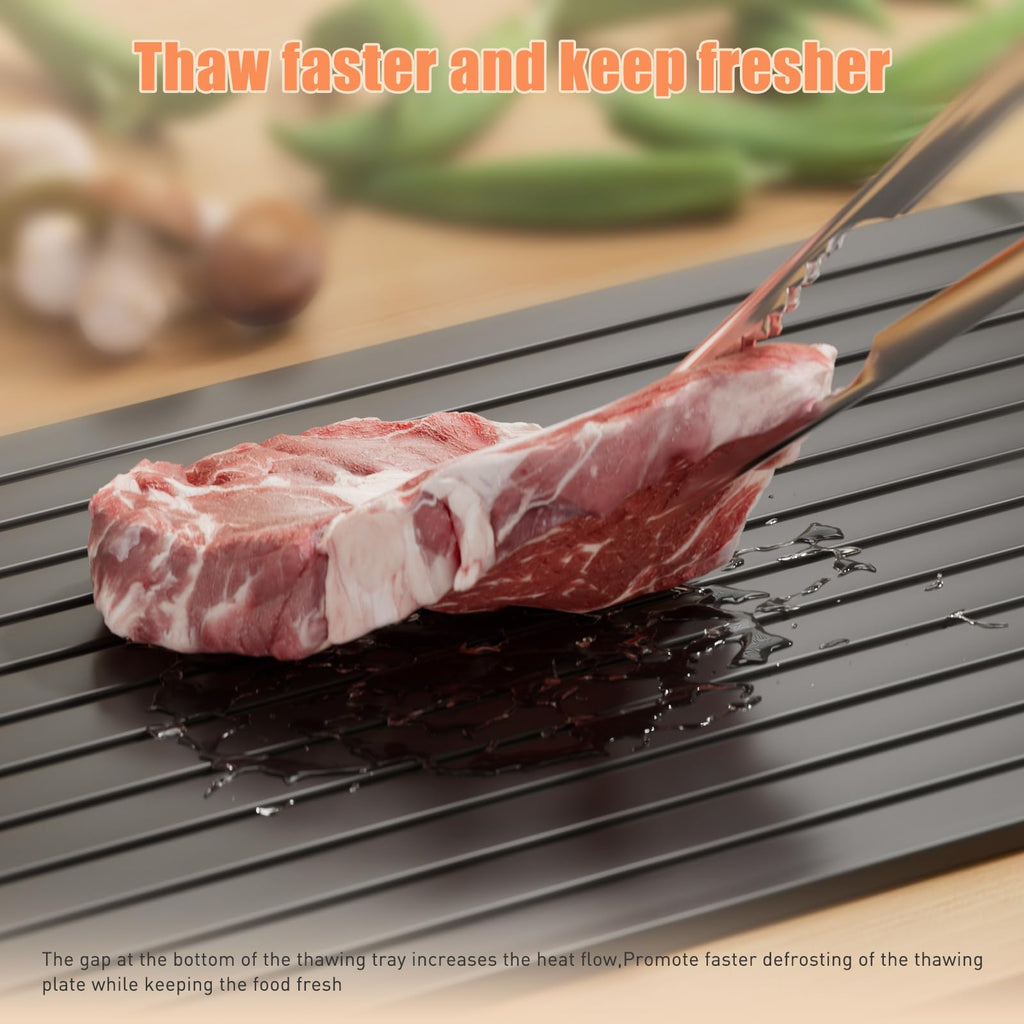 Thawing Plate Aluminum Alloy Quick Thawing Board Kitchen Tool for Freezing Quick Thawing Ingredients Such As Meat, Steak, Chicken and Fish-no Electricity, No Microwave (Black)