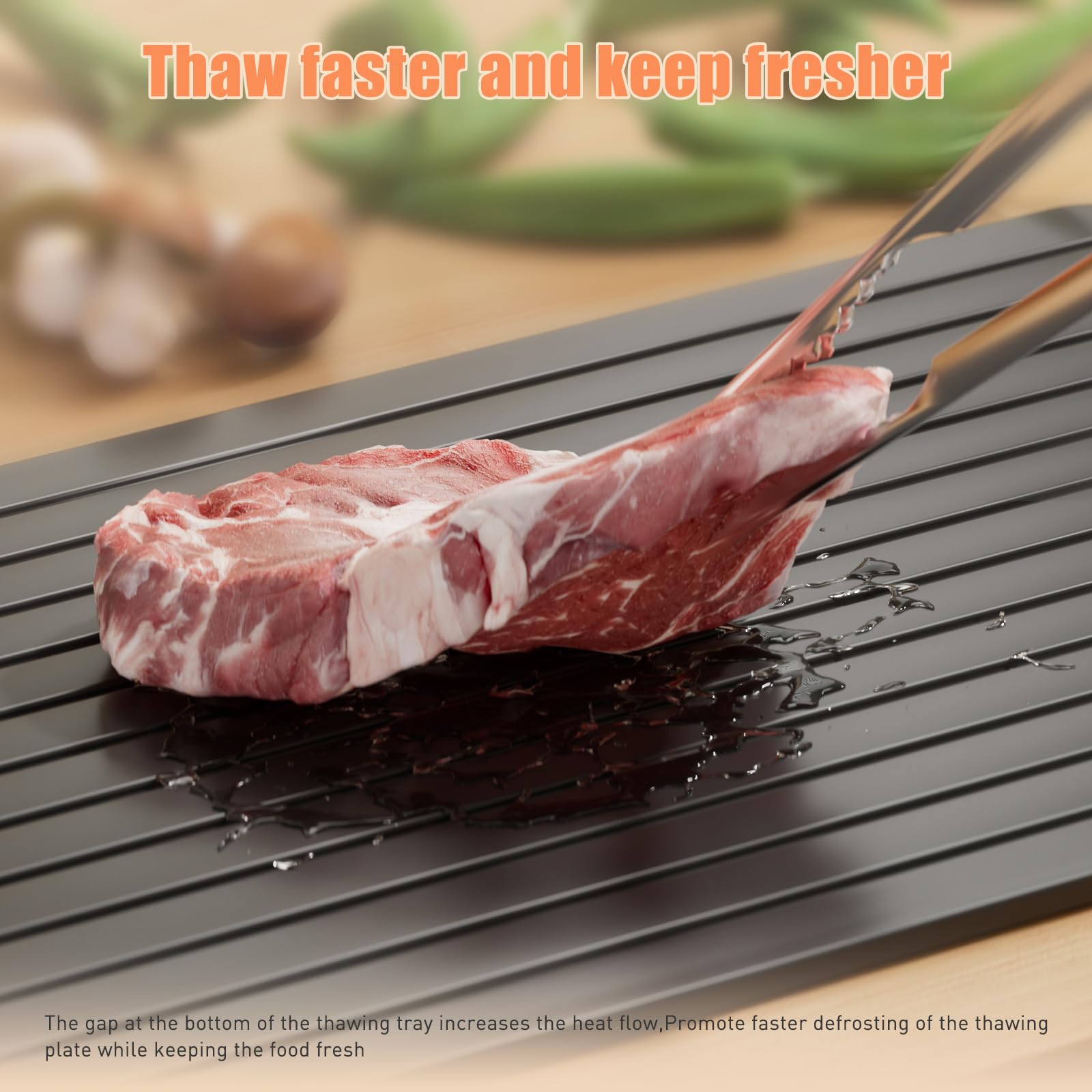Thawing Plate Aluminum Alloy Quick Thawing Board Kitchen Tool for Freezing Quick Thawing Ingredients Such As Meat, Steak, Chicken and Fish-no Electricity, No Microwave (Black)