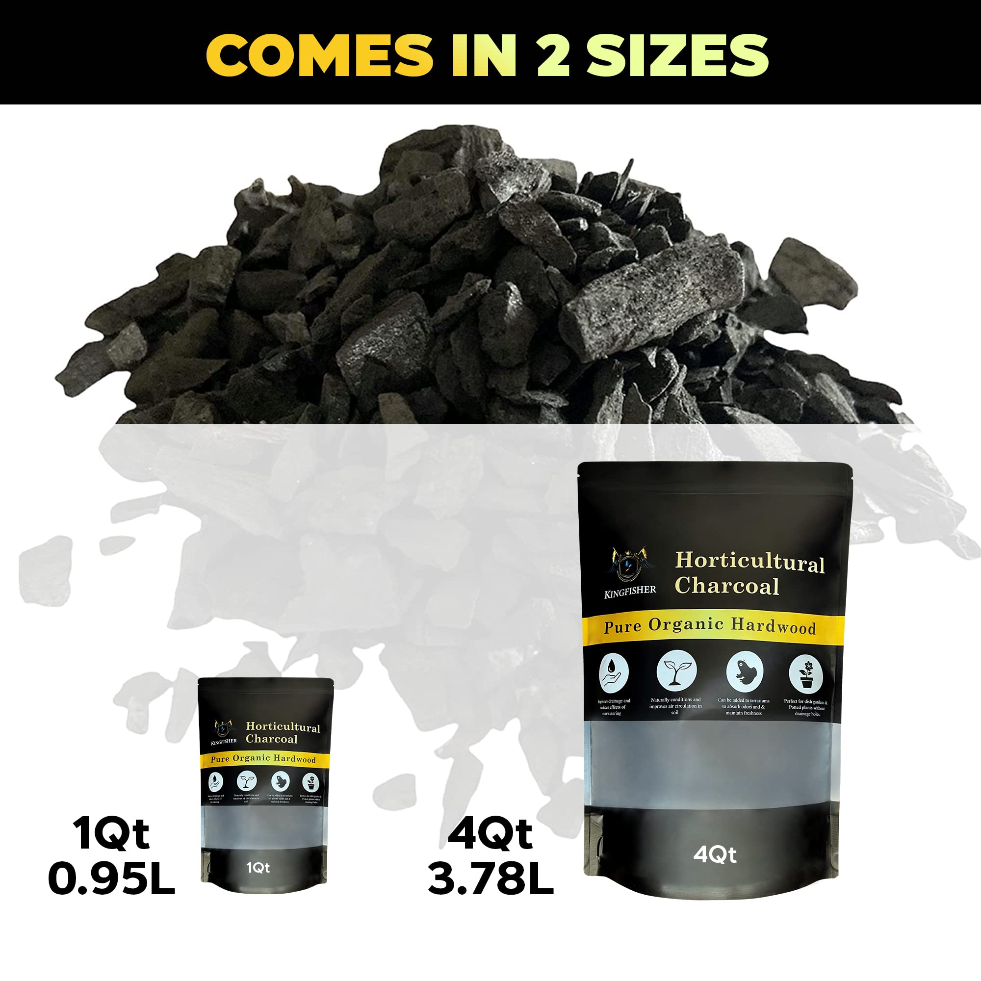 Organic Horticultural Charcoal for Plants & Terrariums - Pure Canadian Maple Biochar - Hardwood Potting Soil Amendment - Improves Drainage & Odor Control