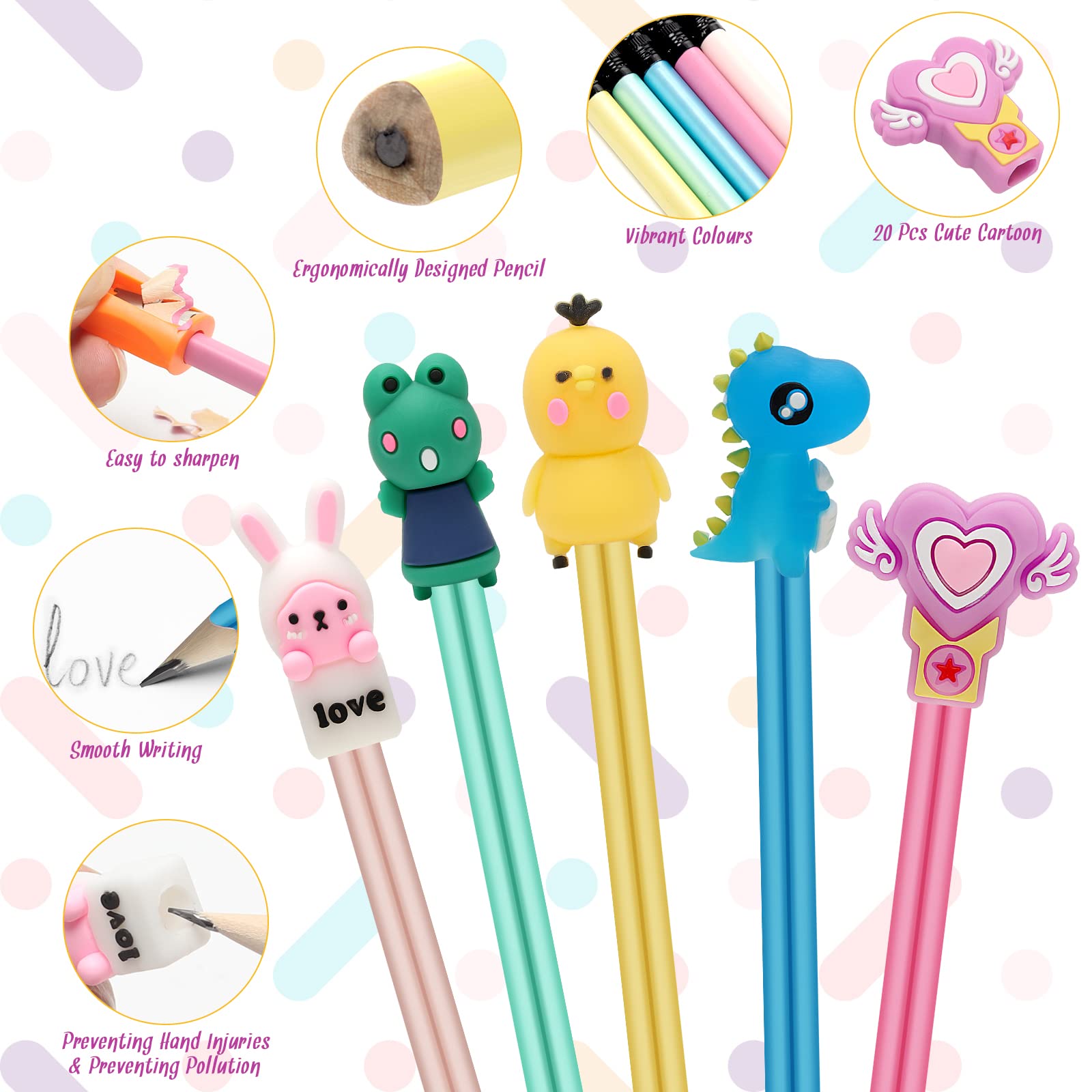 48 Pieces Pencils For Kids, Fun Pencils For Kids,Bulk Pencils With Cute Animal Toppers,Erasers,Pencil Sharpeners for School Office Classroom Party Reward Supplies