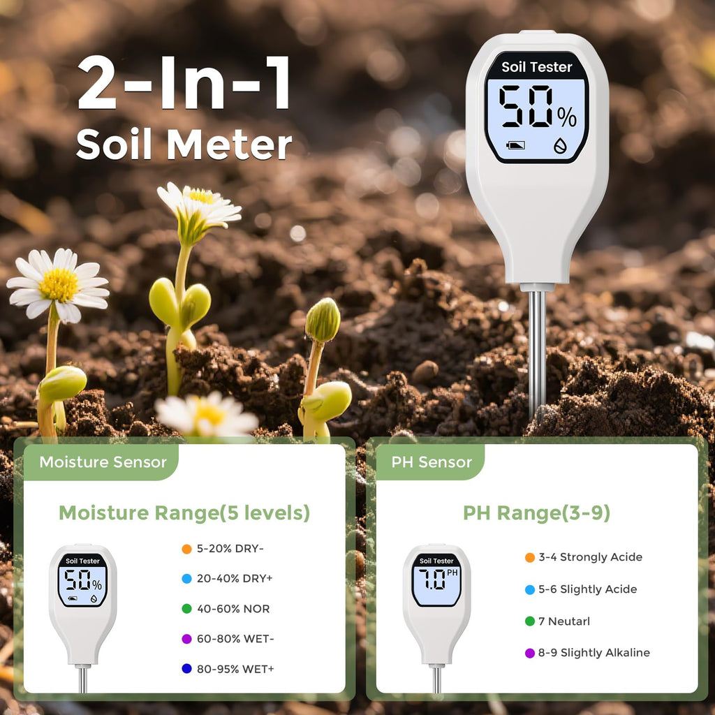 YAMRON 2-in-1 Soil Moisture Meter，Soil ph Tester Digital，Plant Water Monitor，Plant Moisture Meter for Garden, Farm, Lawn, Indoor & Outdoor