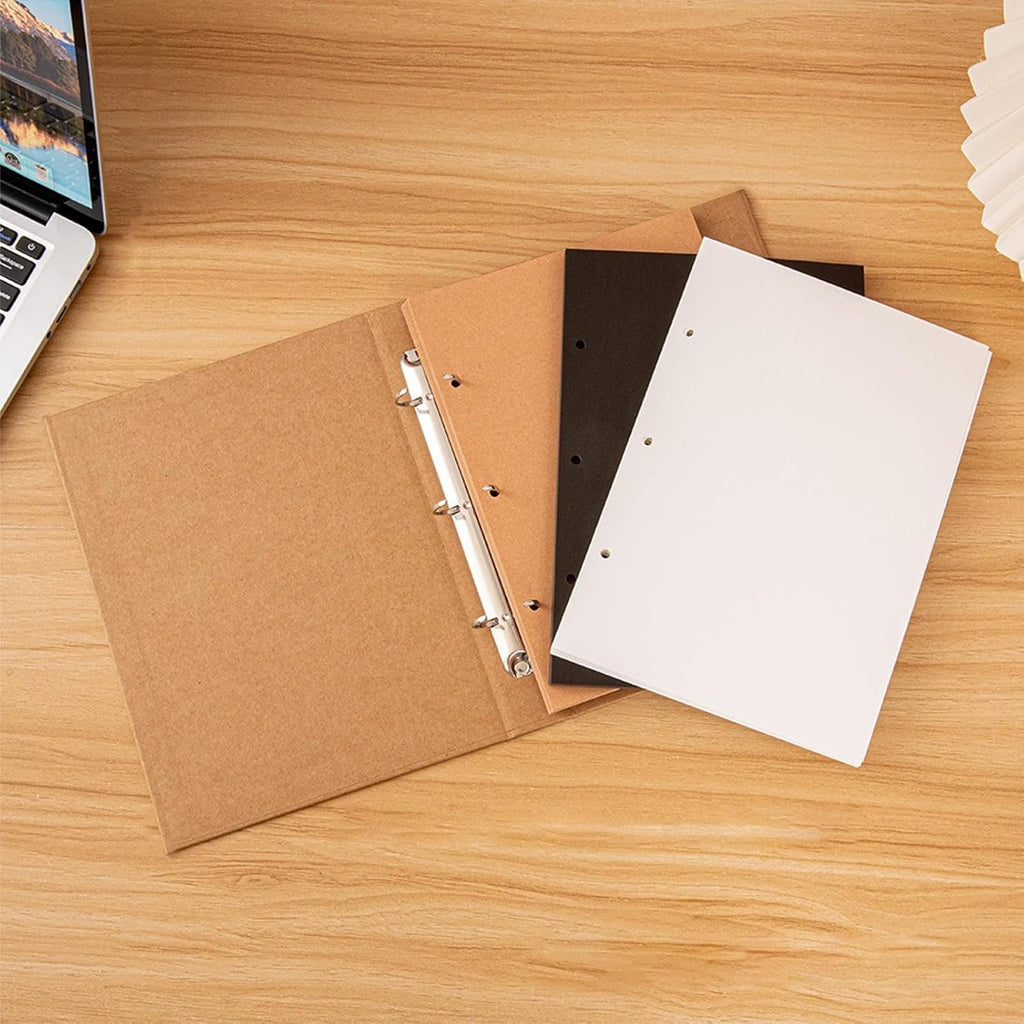 A4 Kraft Binder 3-Holds Round Ring Binder 2 Pack, Durable Binding Hard Cover Protector for Journal, Notebook, Inserted Sheets & Refill Paper, Holds 200 Sheets Capacity (A4 Size)