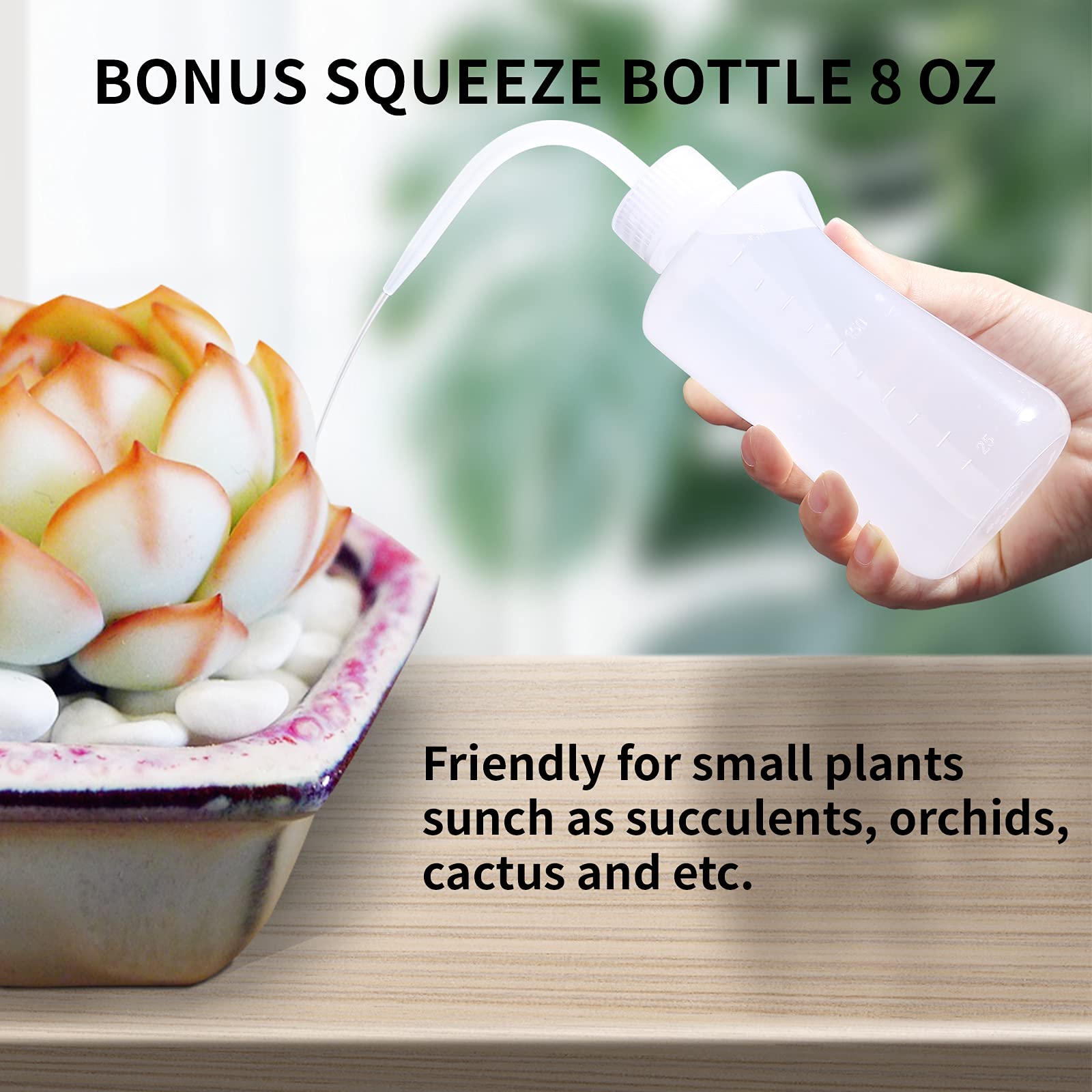 ONEDONE Watering Can Indoor Plants, Long Spout Plant Watering Can 1L 34oz, Small Watering Can for House Plants Garden Potted Flowers Green with Bonus Spray Bottle, Squeeze Bottle
