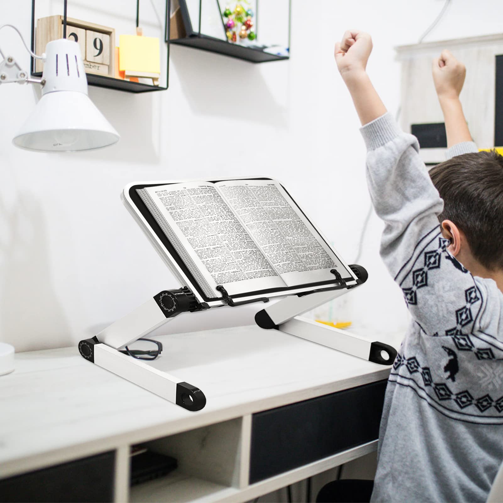 Adjustable Book Stand,Bigger Size and More Load-Bearing Aluminum Book Holders for Reading Hands Free,Ergonomic Book Holder for Tablets, Magazines, Documents