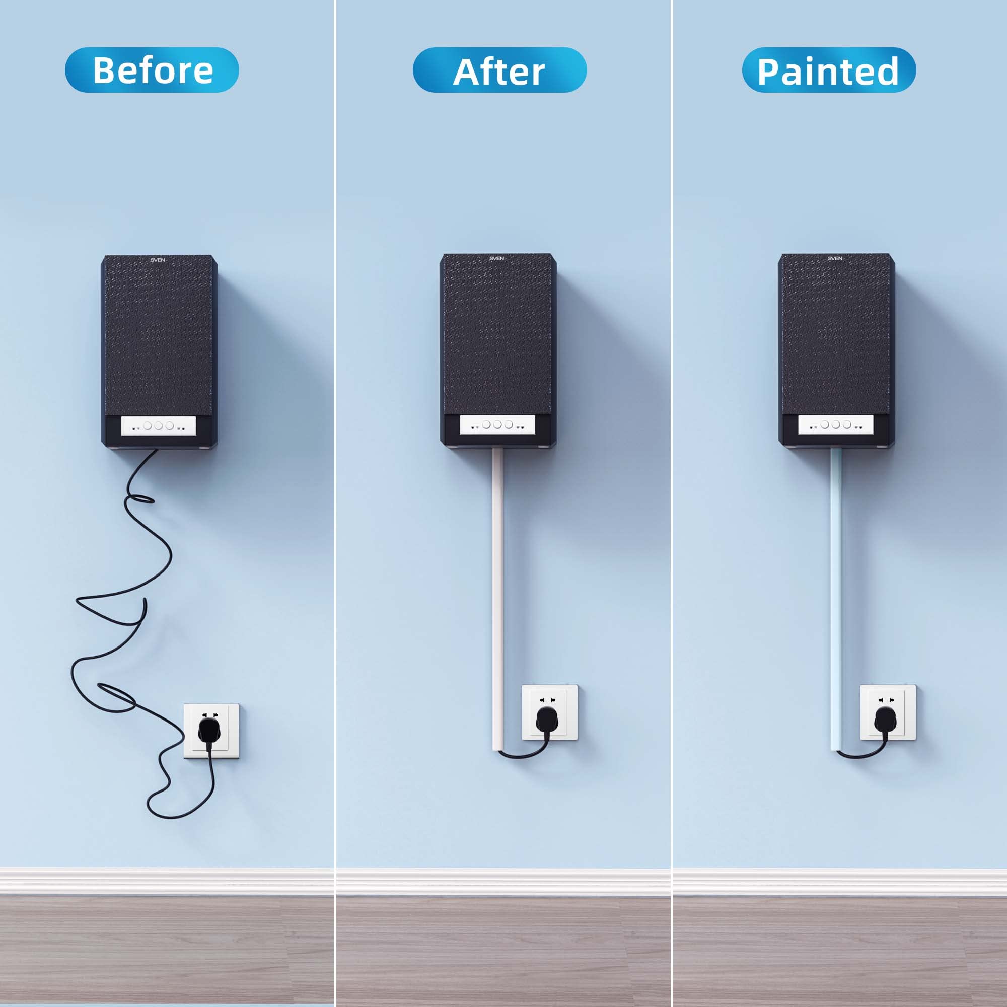 Yecaye 9 Pack Cord Hider, 128in Cord Cover for 1 Wire, On-Wall Cable Concealer Channel, Tape Wire Hider, Cable Cover Cable Management for Home Office, W0.5in H0.31in, White