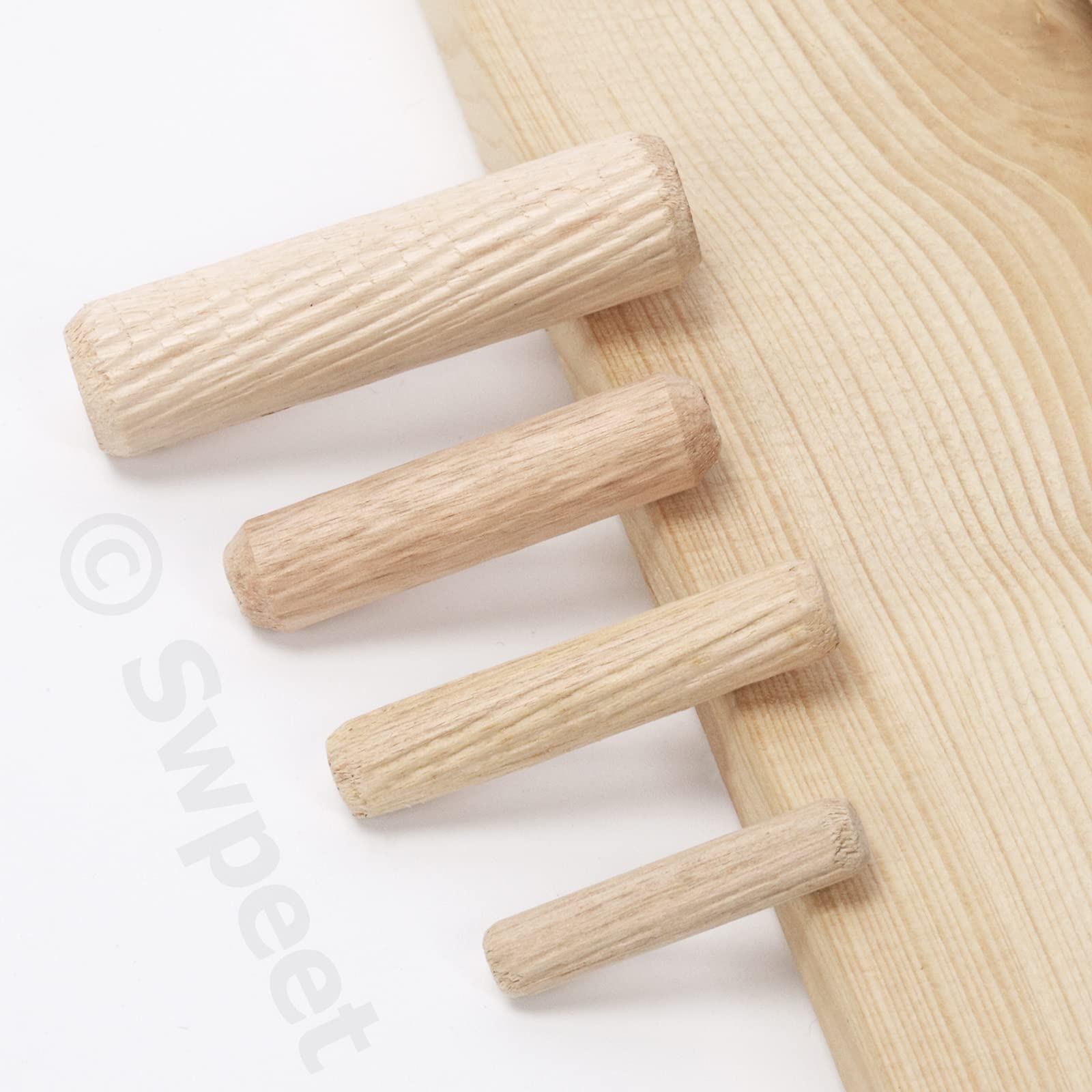 Swpeet 505Pcs 4 Sizes 1/4" 5/16" 3/8" 1/2" Wooden Dowel Pins Straight Grooved Pins with Center Point Cylinder Wood Dowels Assortment Kit, Dowel and Tenon Center Transfer Plugs Point for Furniture