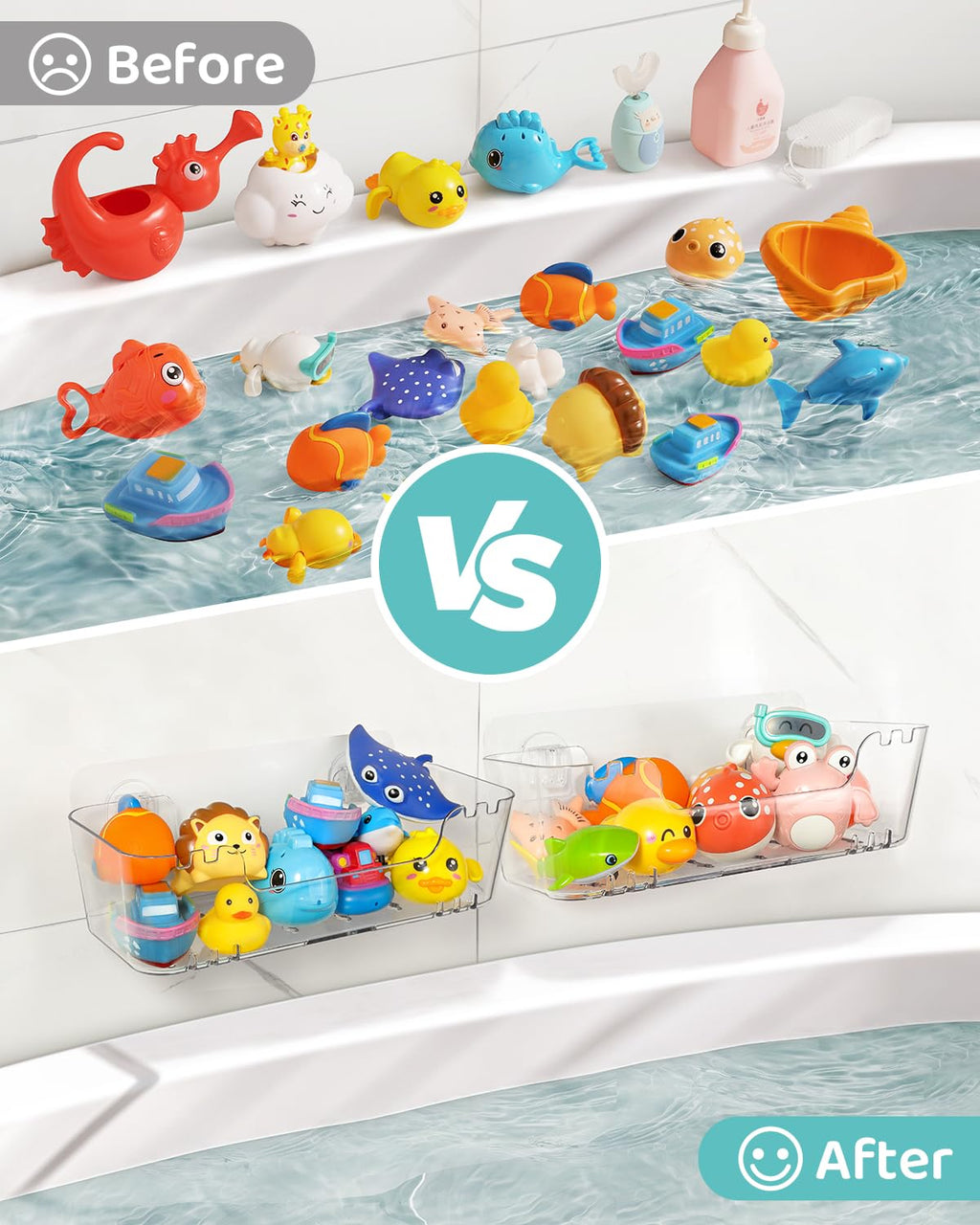 Bath Toy Storage Organizer 2 Pack, Transparent Bath Toy Holder with Drain Holes, Durable Plastic Bathtub Toy Storage for Bathroom, Quick-Dry Shower Caddy Drainable