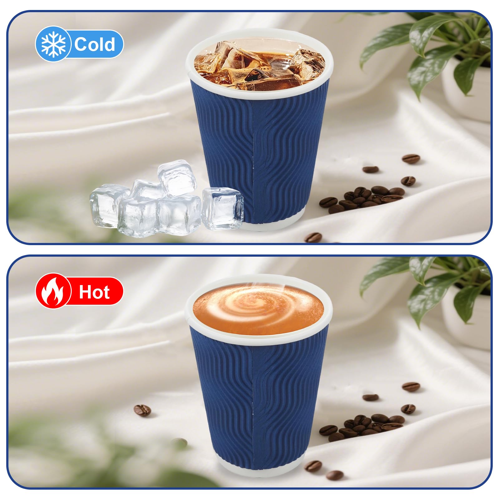 Coffee Cups, RAZCC 120 Pack 12 oz Disposable Insulated Paper Cups, Corrugated Kraft Ripple Wall Cup Suitable for Hot and Cold Drinks