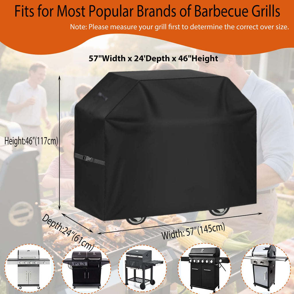 Grill Cover 58 inch, Heavy Duty BBQ Cover – Weatherproof 210D Fabric, Reinforced Corners & Windproof Clips – Fits Weber LX300, Dyna-Glo, Monument Grills – Ideal for Canadian Weather