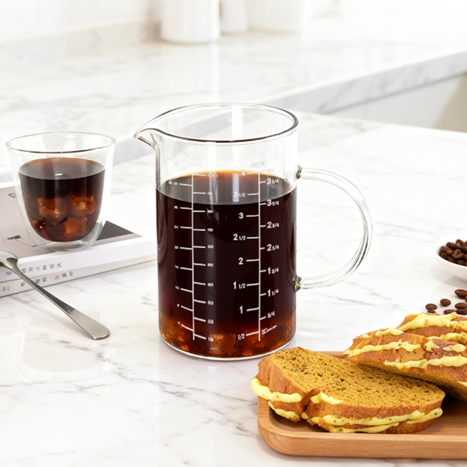 NCnnwovf 1000ml Glass Measuring Cup with Handle,V-Shaped Spout Measuring Cups for Kitchen,Restaurant