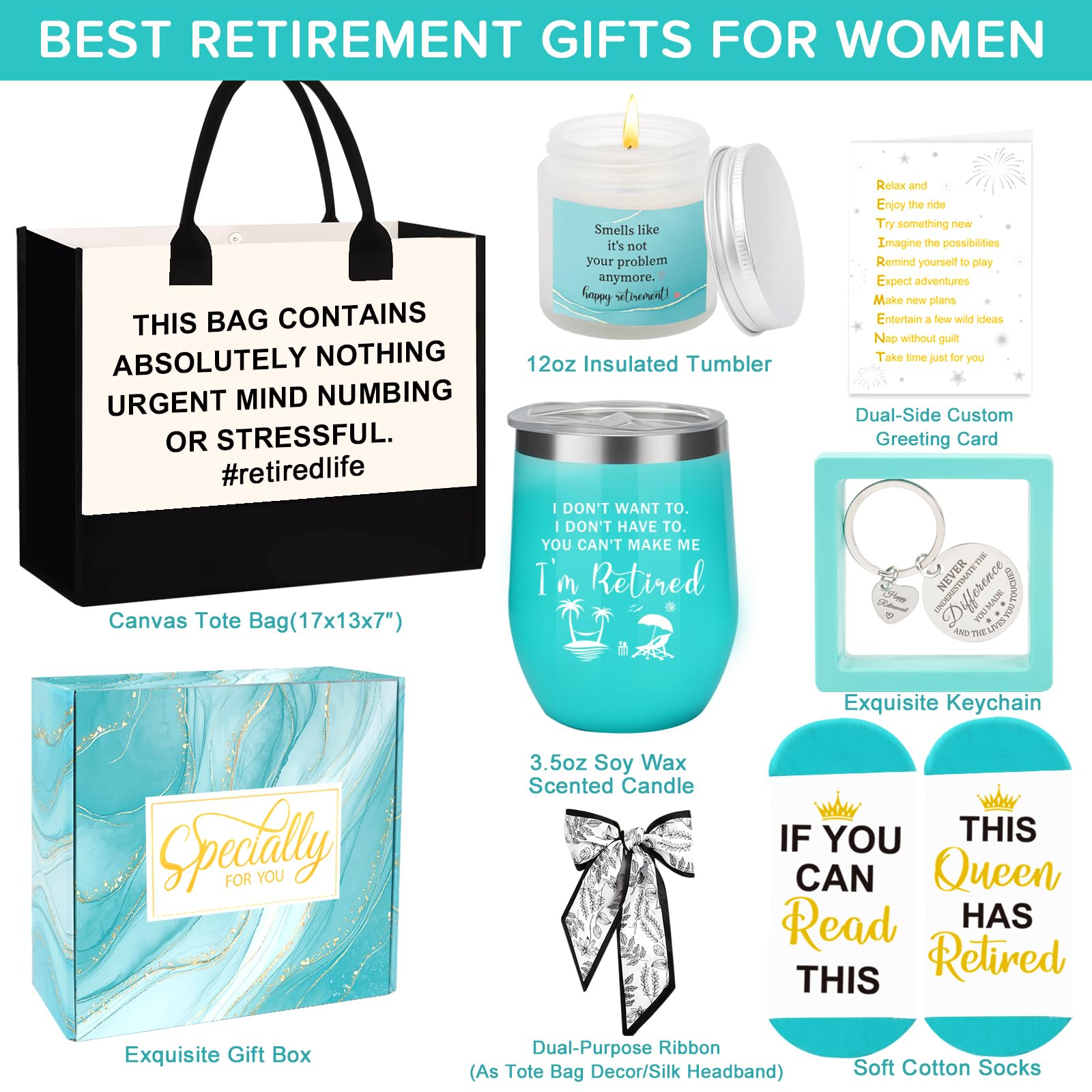 Retirement Gifts for Women 2026, Happy Retirement Gifts for Women Retirees Teachers Nurses Boss Friends Mom Grandma, Coworkers Farewell Leaving Going Away Gift with Canvas Tote Bag