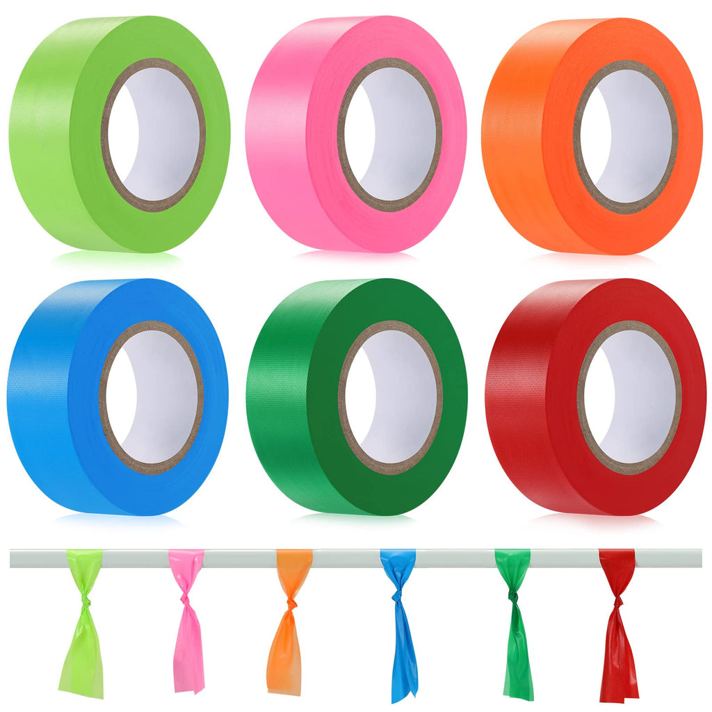 6 Pack Flagging Tape,Non-Adhesive Marking Tape Surveyors Tape Neon Non-Adhesive Tape Survey for Boundaries and Hazardous Areas,Trail Marking (6 Colors)