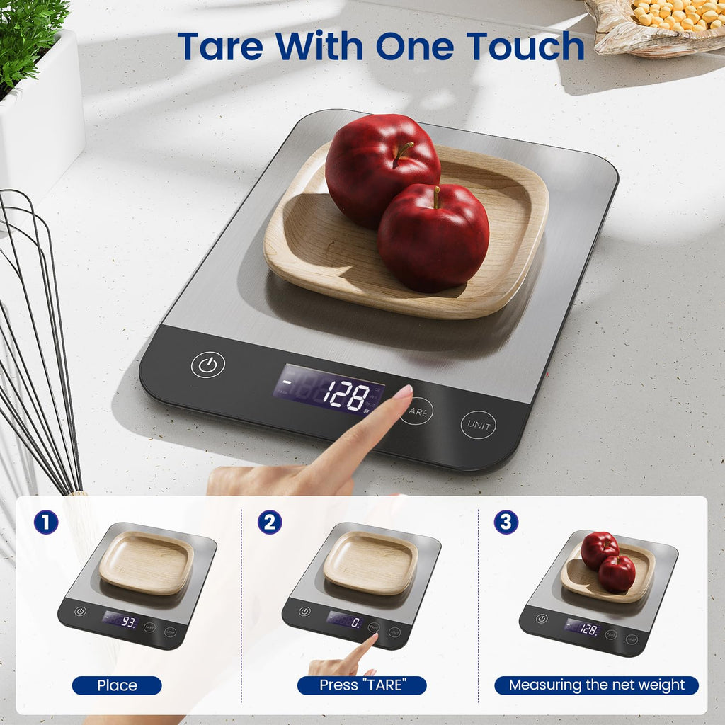 【Rechargeable & 33lb 】 Digital Kitchen Scale, USB C Electronic Kitchen Scale, 15 kg, High Precision 1 g/0.1 oz Food Scale, Professional with Hard Function, Batteries Included (B1)
