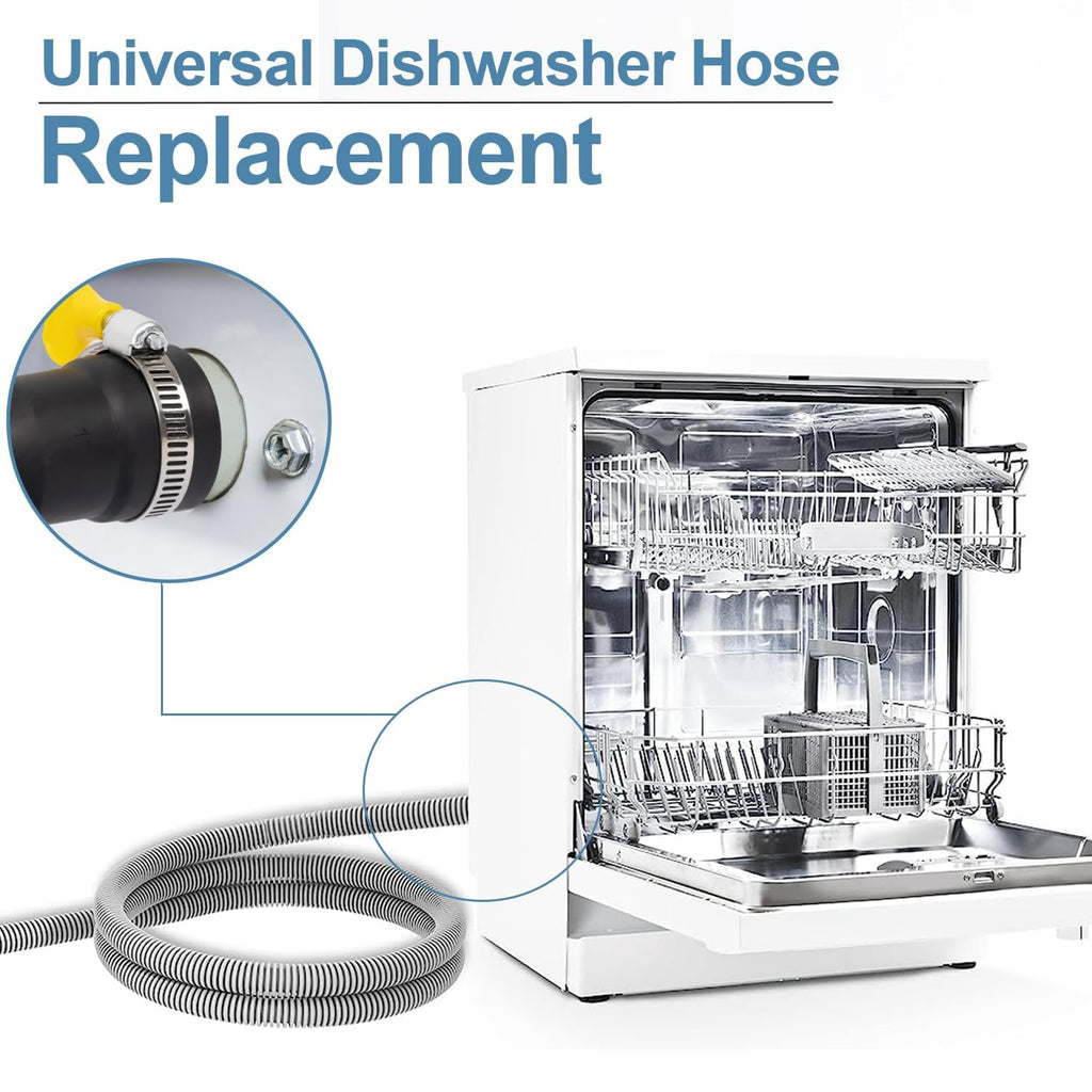 MyLifeUNIT Universal Dishwasher Drain Hose, 10 Ft Dishwasher Discharge Hose Extension, Corrugated and Flexible Dishwasher Hose Drain Replacement with 2 Clamps, Fits 11/16",1" and 1-1/8"