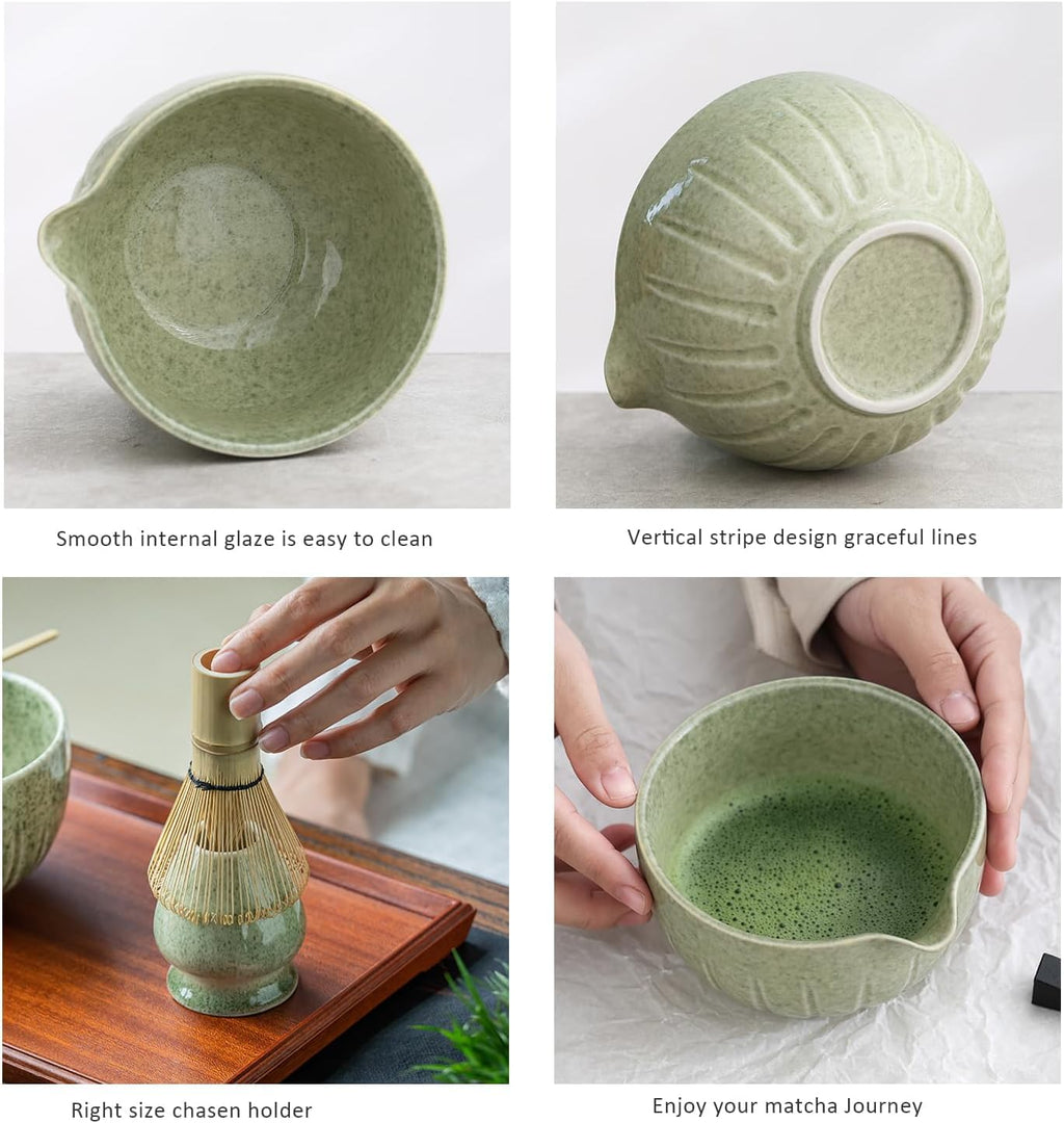 TANG PIN Matcha Set - Match Bowl and Whisk, 15 OZ, Matcha Scoop | Matcha Whisk Stand (Chasen Holder) - 4pc Perfect Matcha Kit for Matcha Tea Ceremony