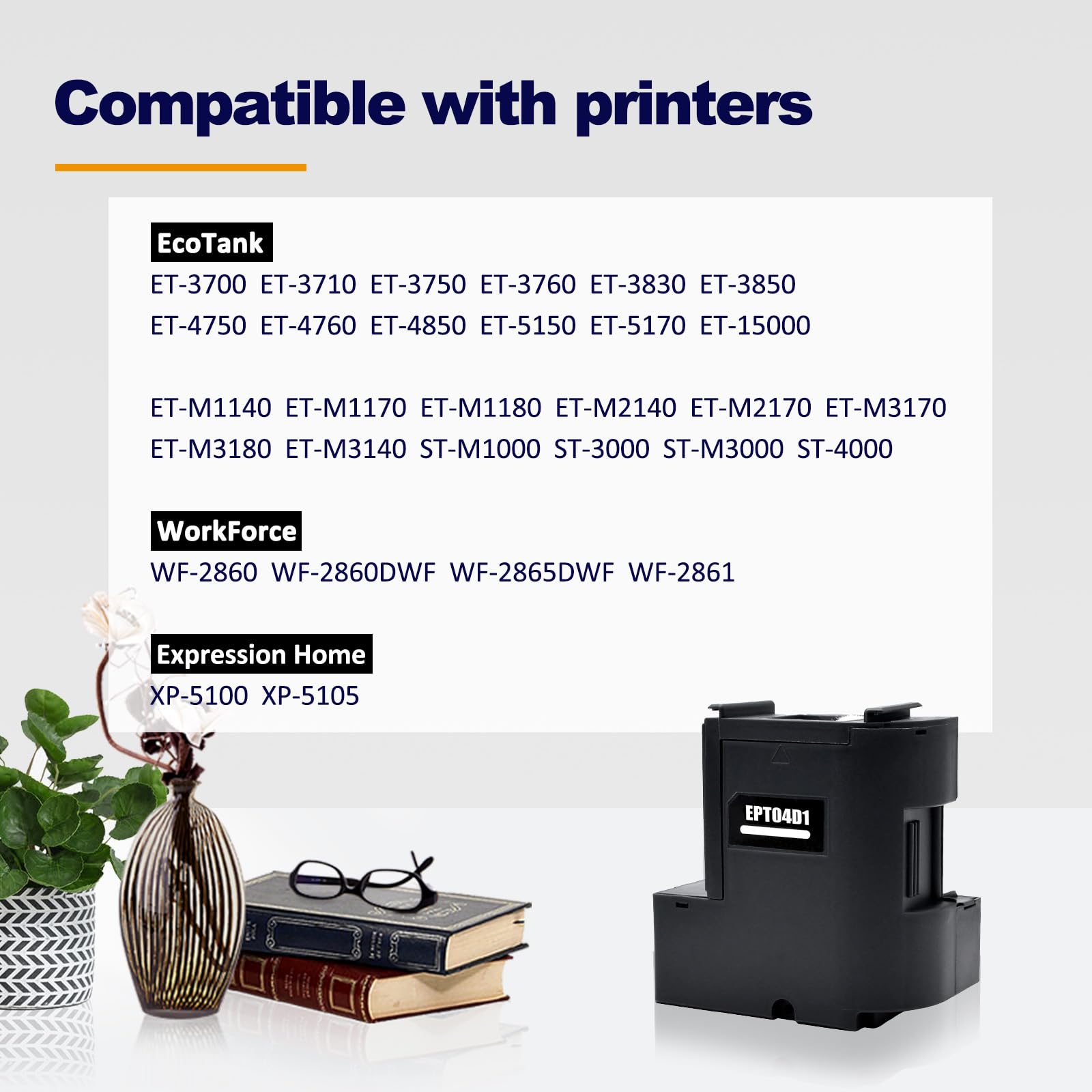 EPT04D1 E-04D1 Ink Maintenance Box 2 Set for ET-15000 ET-3750 ET-3760 ET-4750 ET-4760 ET-3850 ET-4850 WF-2860 ET-3710 ET-5150 ET-3830 ET-M1000 ST-3000 ET-M2170 Printer EWMB2 /T04D100 (Black*2)