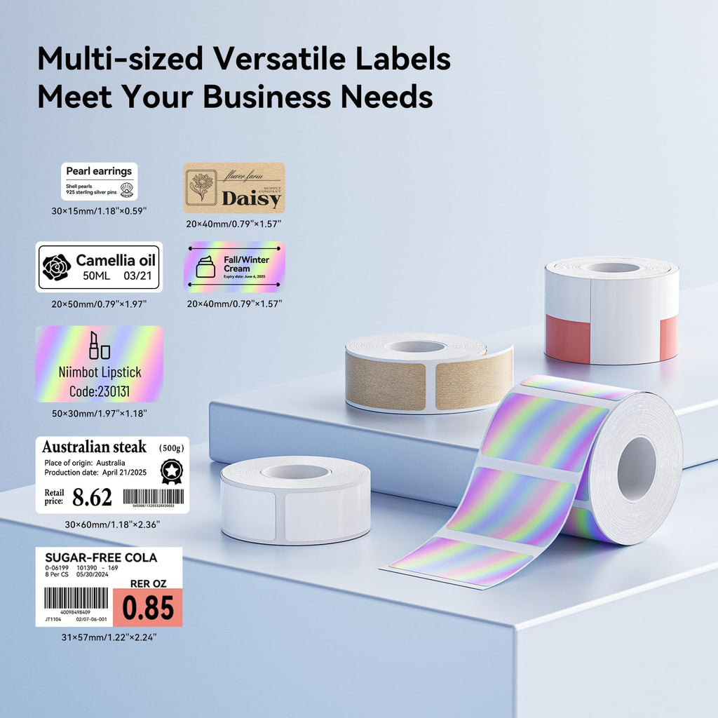 NIIMBOT M2/M3 Thermal Transfer Labels 1.57''×0.79'', 345 Tapes/Roll, for M2/M3 Label Maker, Long Storage Time, for Small Businesses, Cosmetics, Vitamins Labeling, Hologram