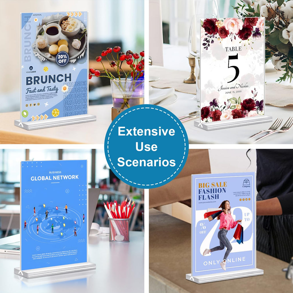Acrylic Sign Holder 4x6 Inches 6 Pack, Double Sided Clear Display Stand Table Top Sign Paper Holder, Vertical Menu Flyer Holder, Plastic Sign Frame for Stores, Restaurants, Hotels, Office (Vertical 4x6 Inch 6 Pack)