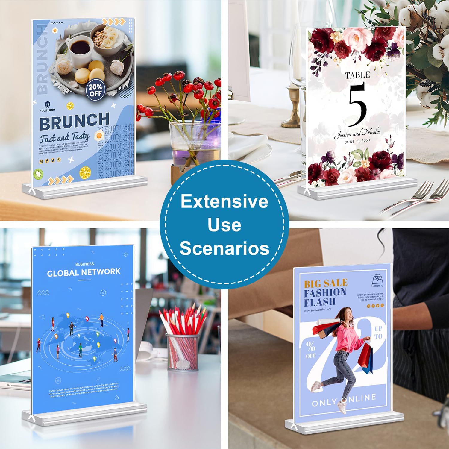 Acrylic Sign Holder 4x6 Inches 6 Pack, Double Sided Clear Display Stand Table Top Sign Paper Holder, Vertical Menu Flyer Holder, Plastic Sign Frame for Stores, Restaurants, Hotels, Office (Vertical 4x6 Inch 6 Pack)