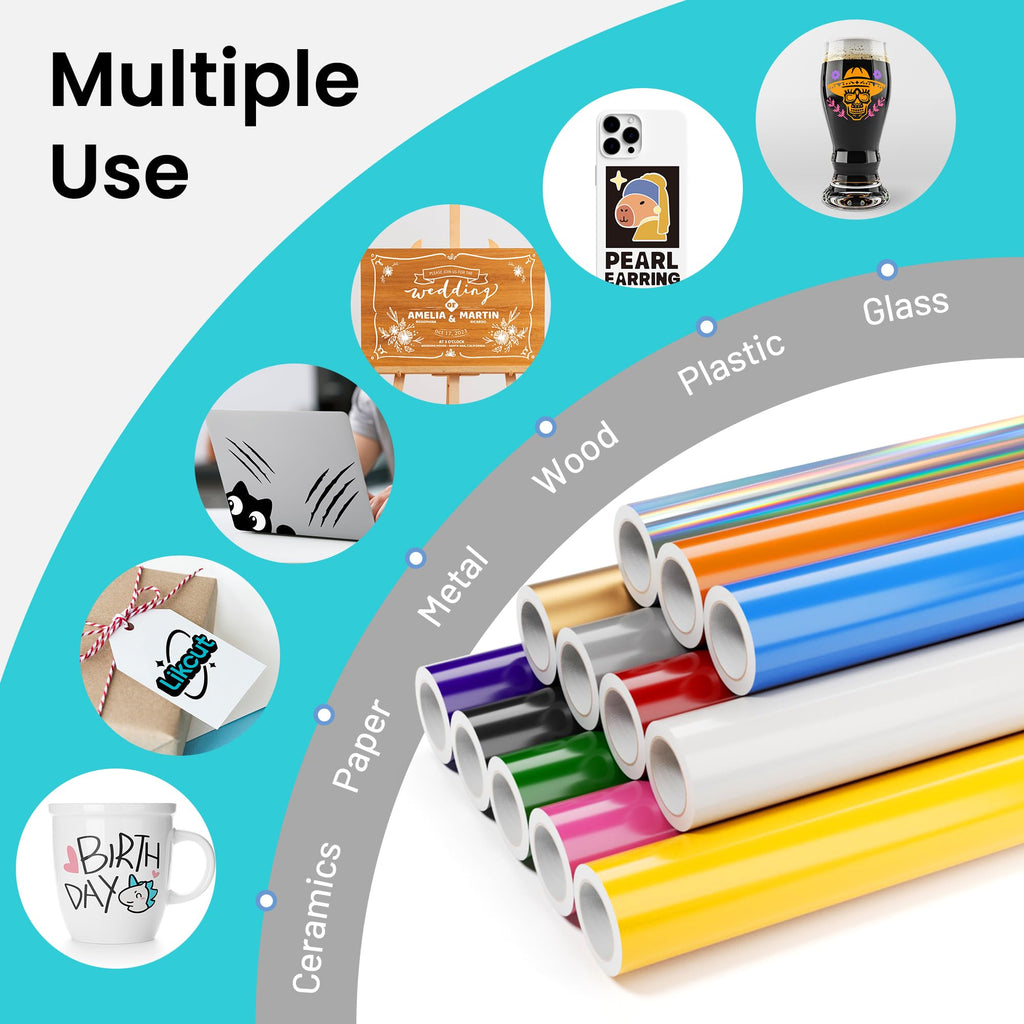 Likcut Permanent Vinyl 12" x 50ft, Glossy Black Adhesive Vinyl Roll for Cricut & Silhouette Cameo Cutting Machine, Ideal for Brithday, Party Home Decor, DIY Mug & Ceramic
