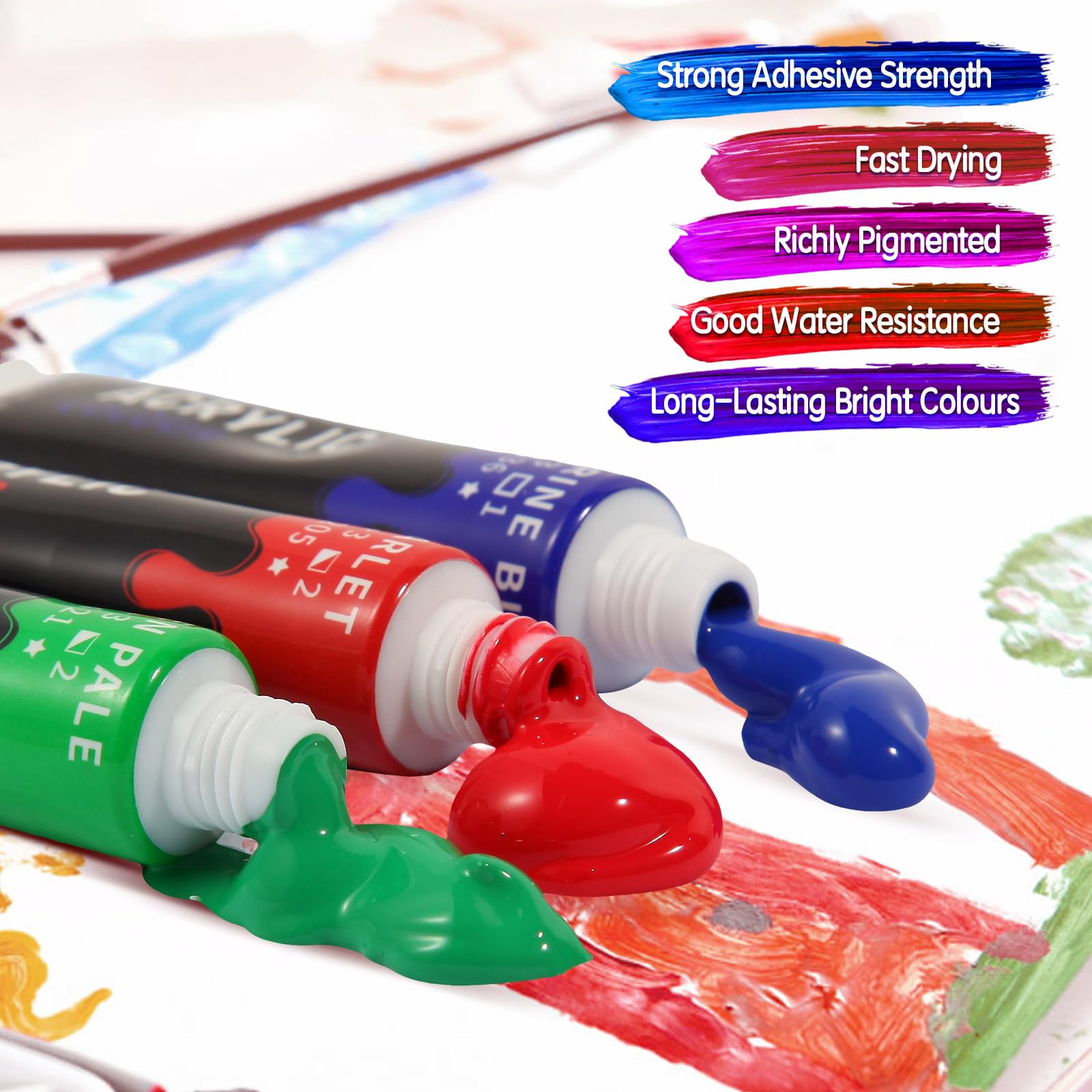Kebuye Acrylic Art Paint Set, 24 Colours(12ml) Acrylic Paint Kits Creamy Texture Non-toxic, Art Craft Paints for Canvas Painting, Rock,Stone,Wood,Fabric,Crafts,with 6 Brushes 2 Canvas 1 Palette